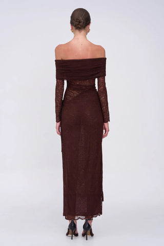 Suboo Paris Off Shoulder Ruched Side Maxi - Espresso