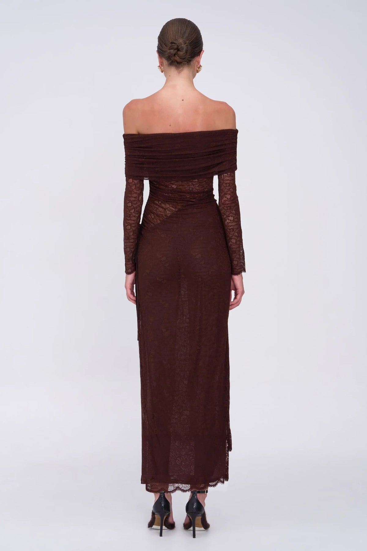 Suboo Paris Off Shoulder Ruched Side Maxi - Espresso