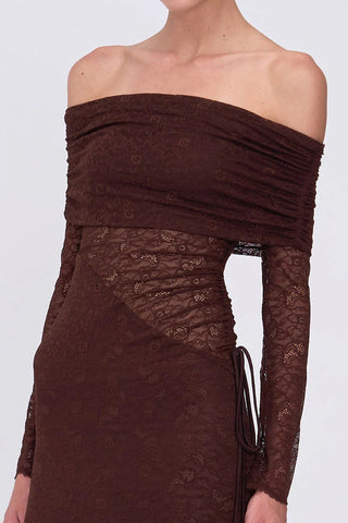 Suboo Paris Off Shoulder Ruched Side Maxi - Espresso