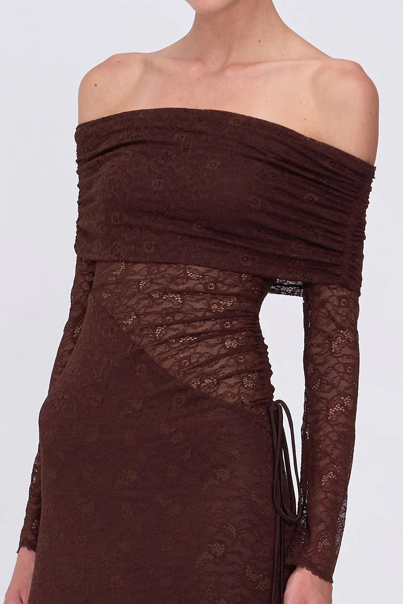 Suboo Paris Off Shoulder Ruched Side Maxi - Espresso