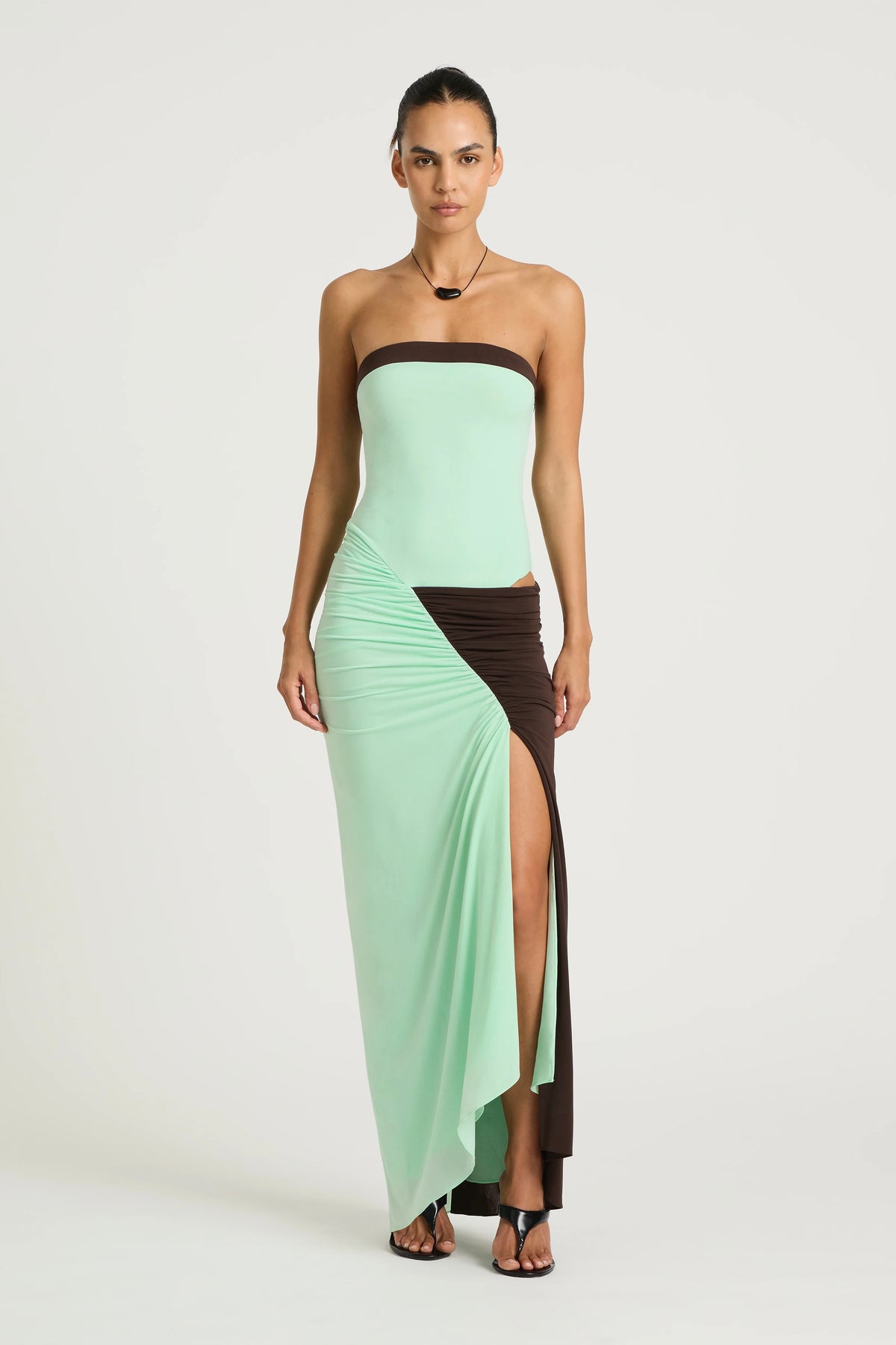 Benni Rumi Strapless Maxi Dress - Aqua & Choc