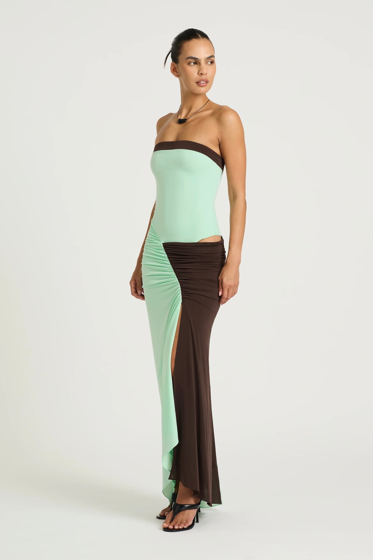 Benni Rumi Strapless Maxi Dress - Aqua & Choc
