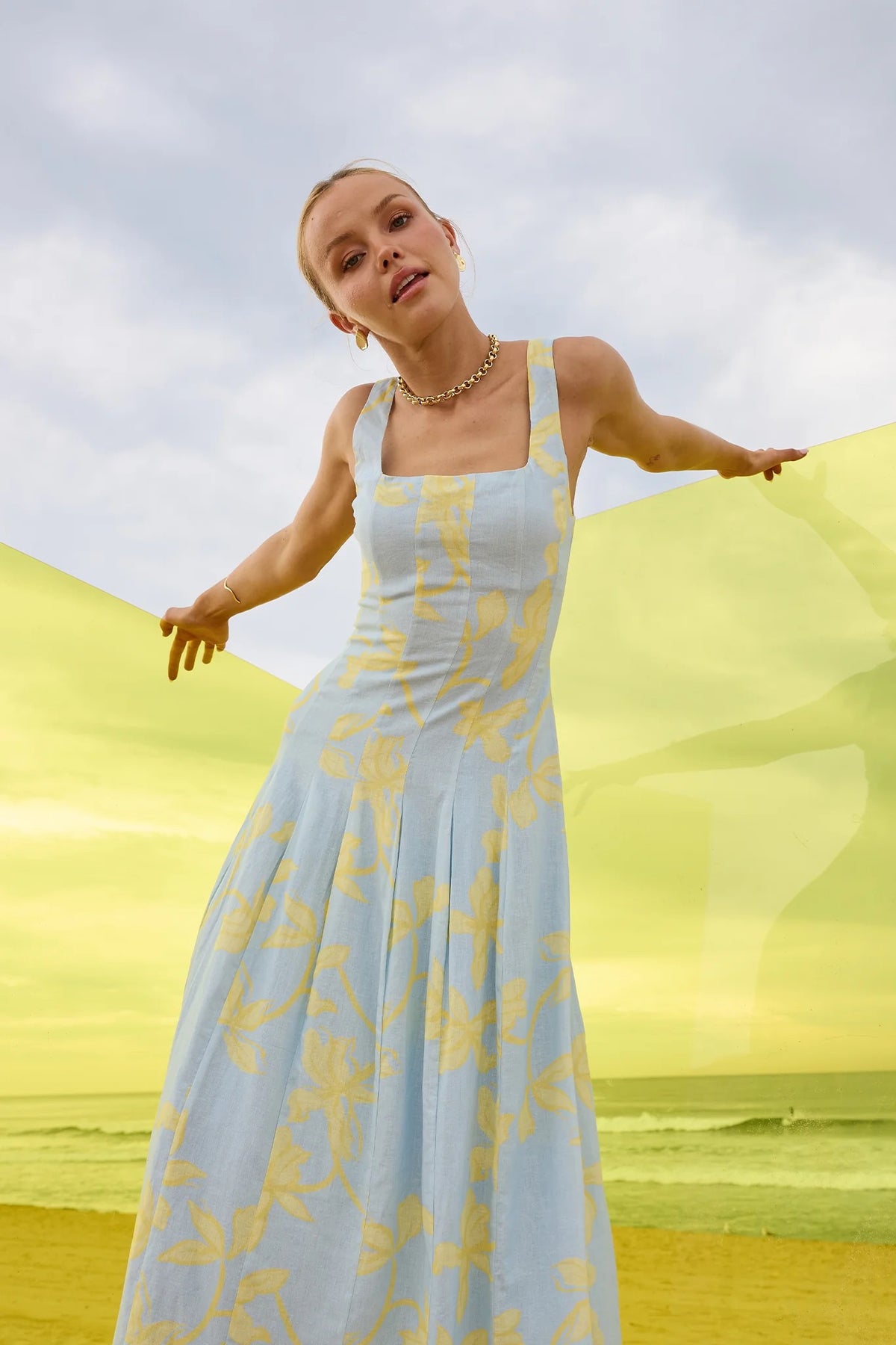 Pasduchas Soleil Panelled Midi Dress - Ocean Honey