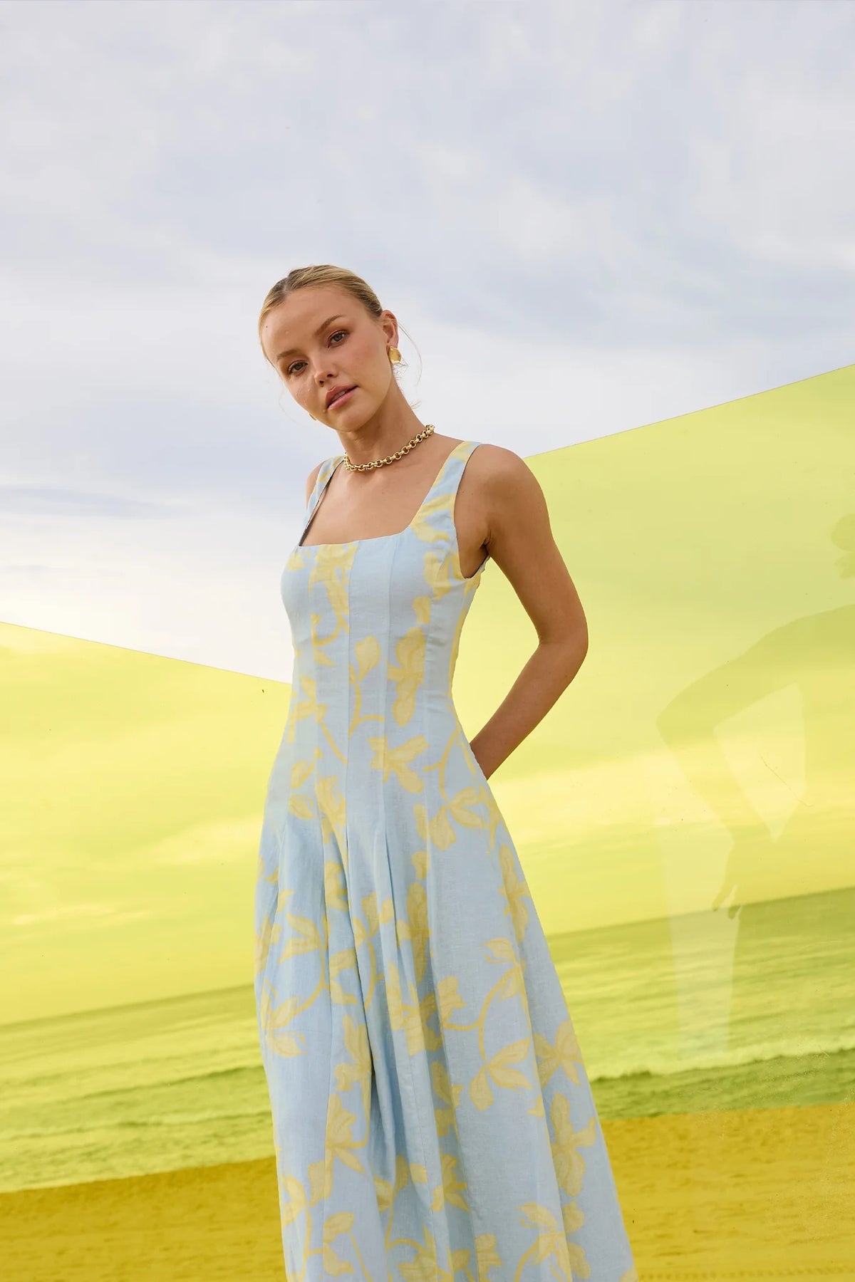 Pasduchas Soleil Panelled Midi Dress - Ocean Honey