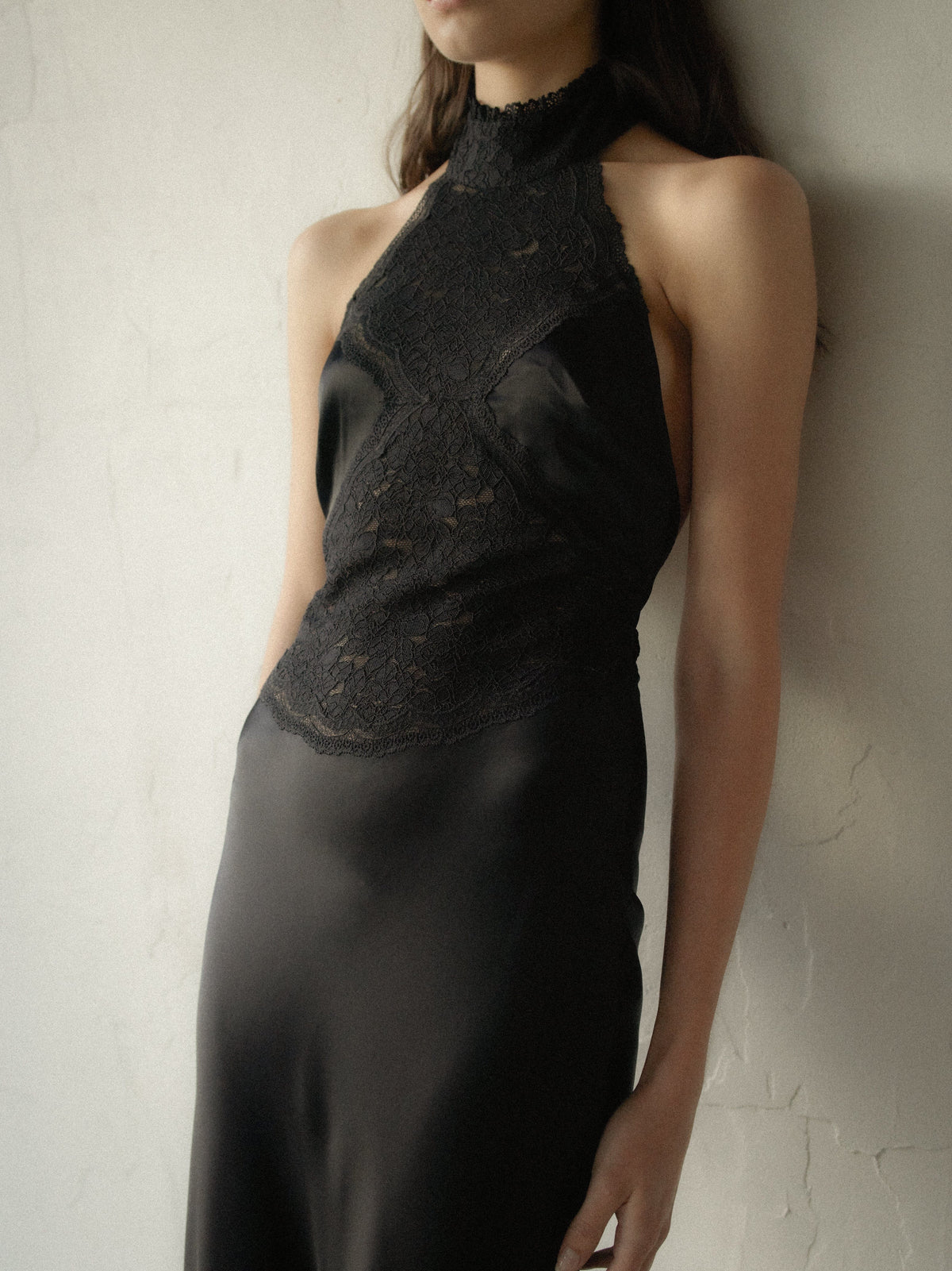 Third Form Serenade Lace Halter Maxi - Black