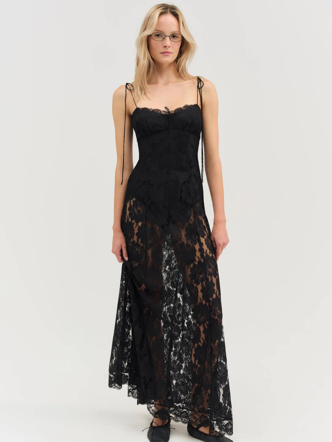 For Love Lemons Claudia Rose Lace Maxi Dress Black