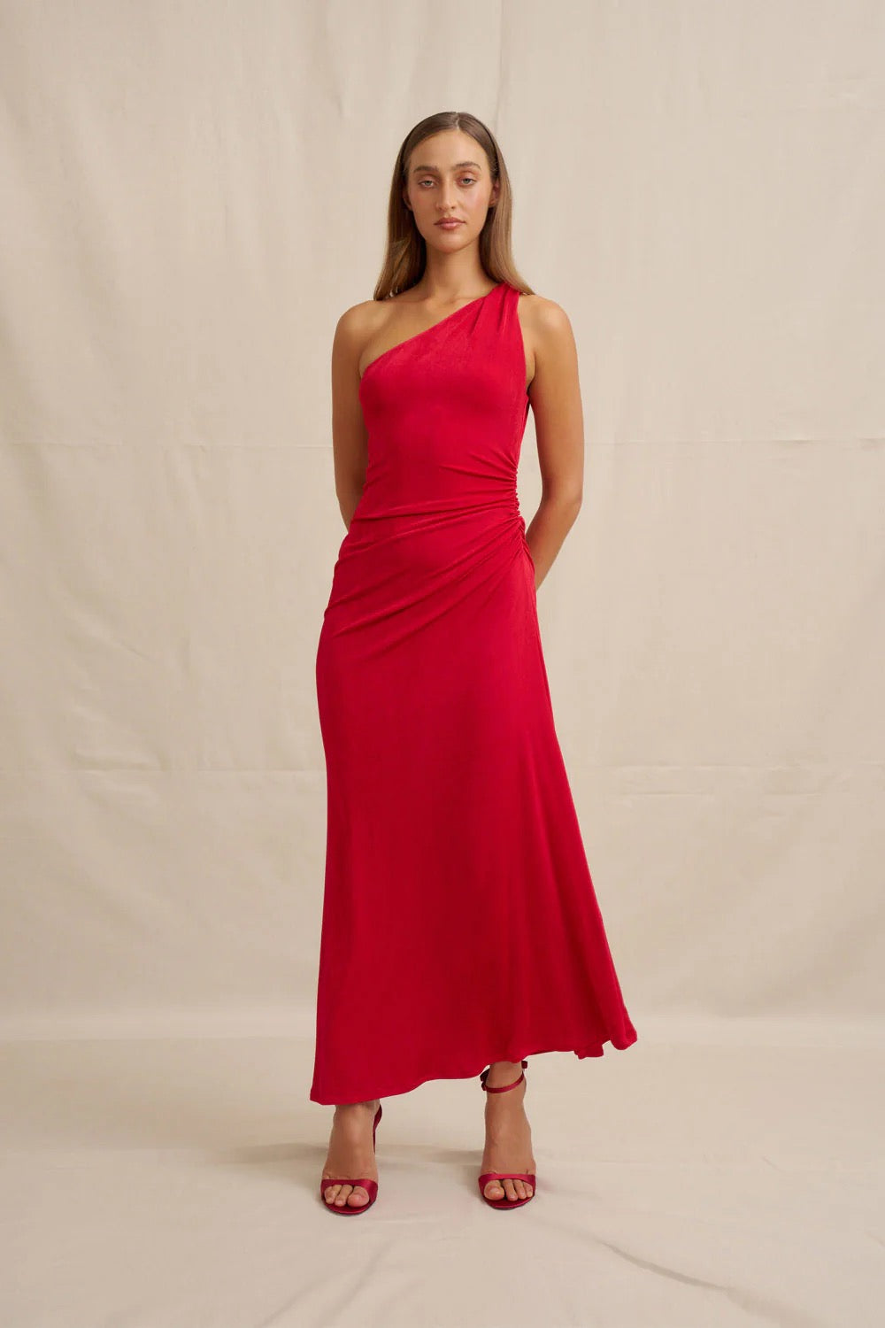 By Johnny Carmine One Shoulder Dress - Red