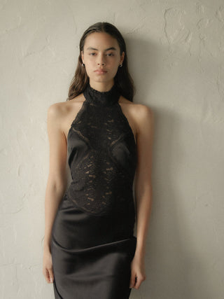 Third Form Serenade Lace Halter Maxi - Black