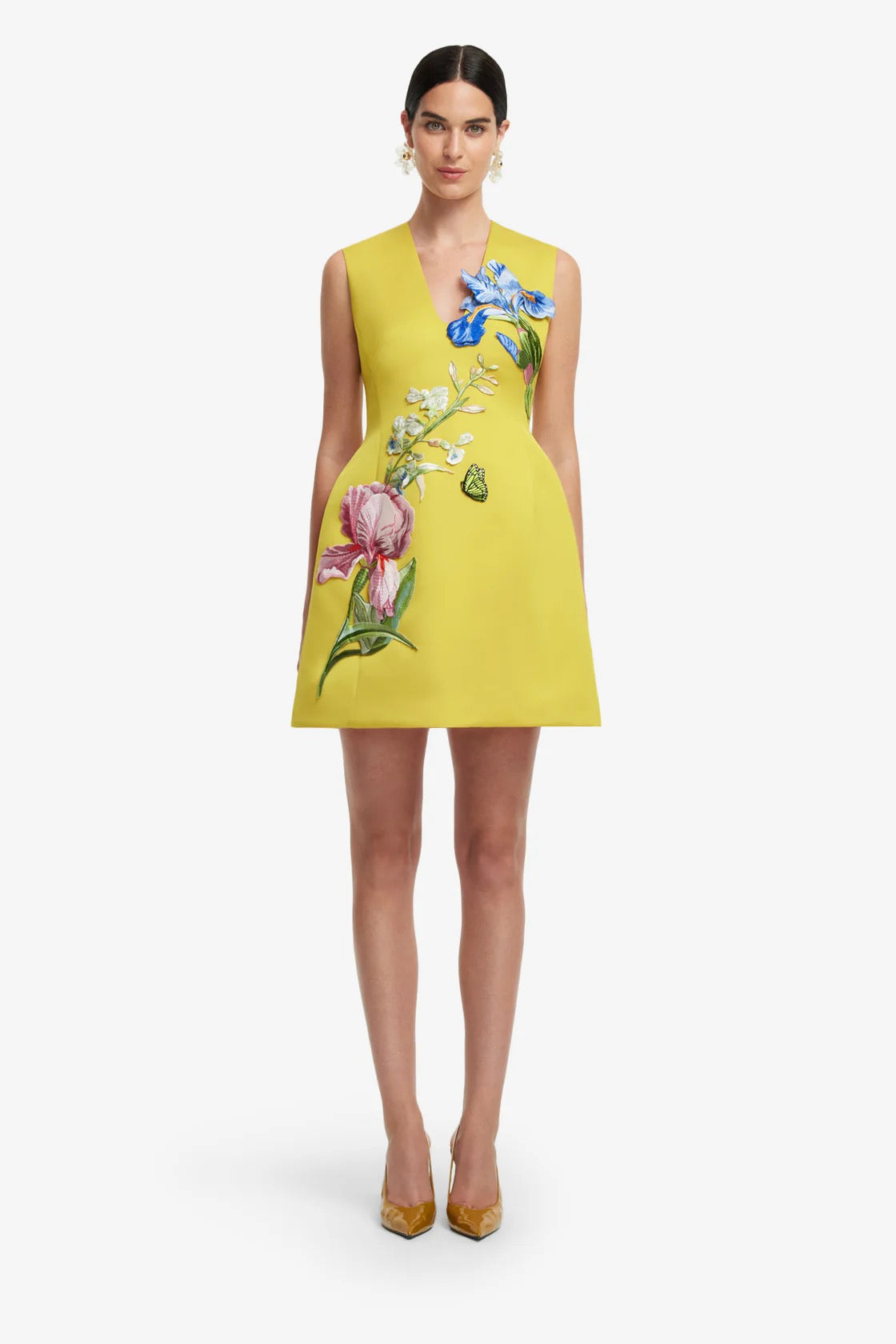 Leo Lin Bree V Neck Embroidery Mini Dress - Mustard