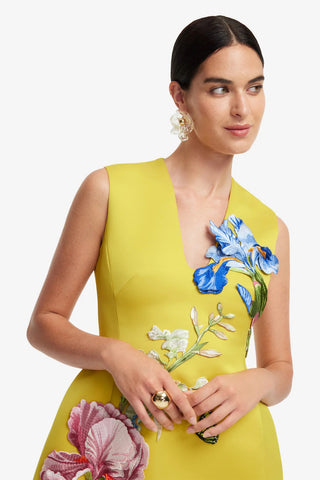 Leo Lin Bree V Neck Embroidery Mini Dress - Mustard
