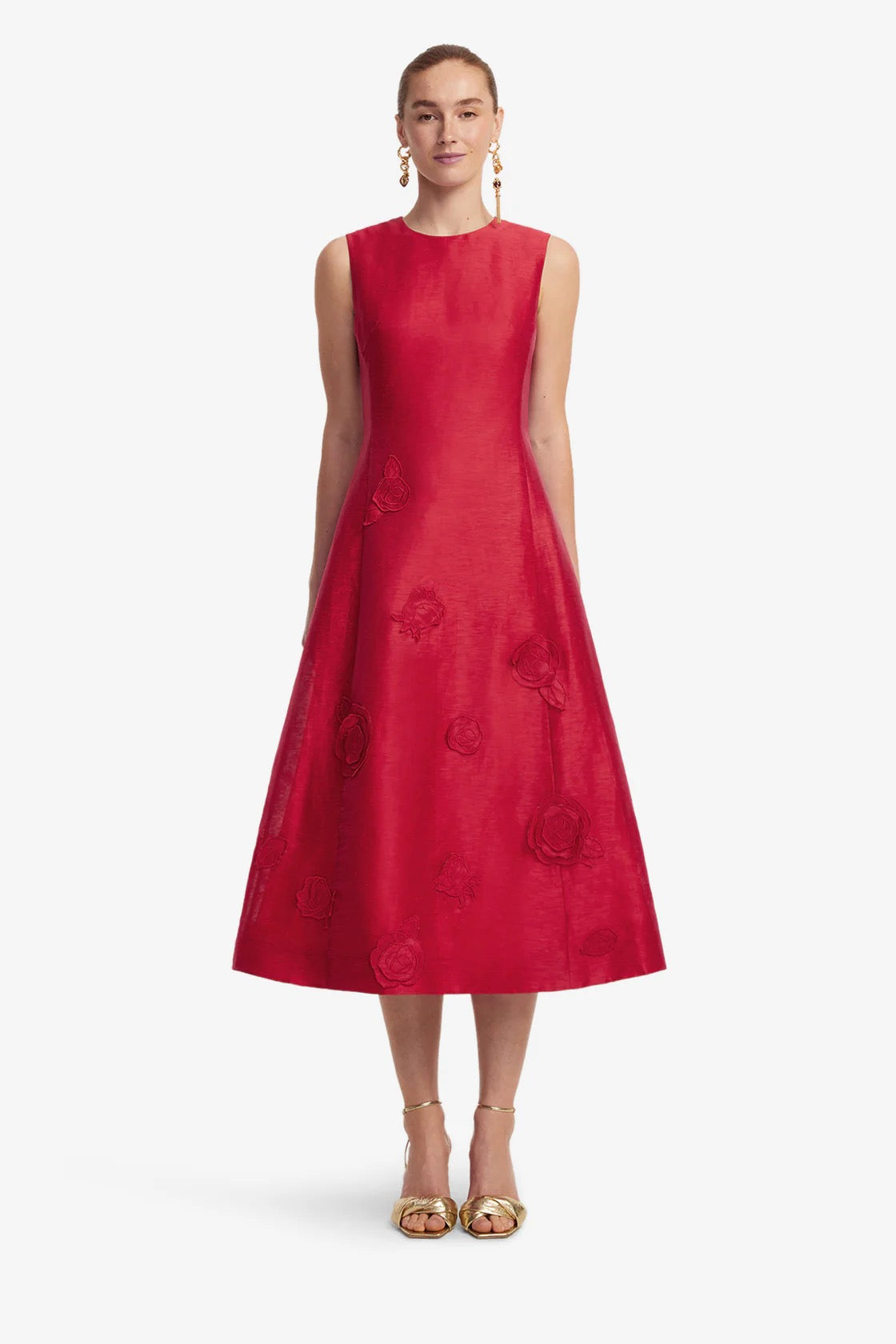 Leo Lin Cleo Appliqué Sleeveless Midi Dress - Scarlet