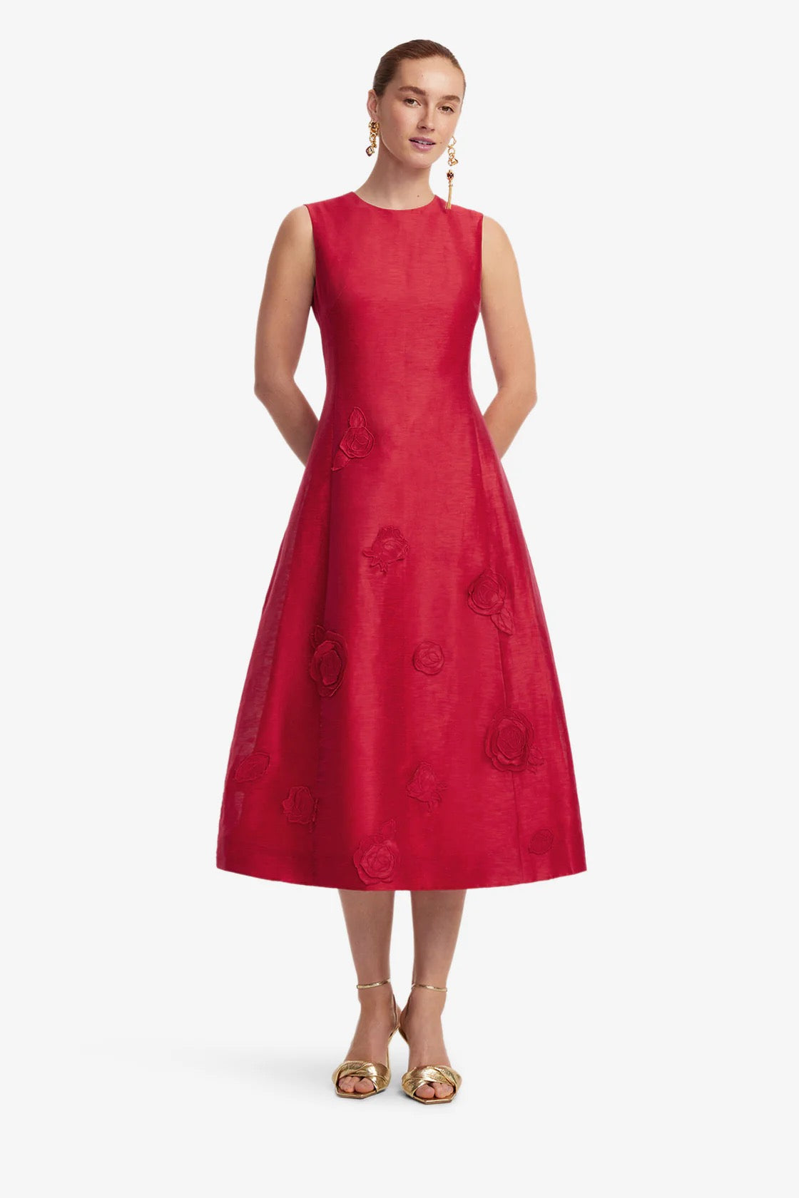 Leo Lin Cleo Appliqué Sleeveless Midi Dress - Scarlet