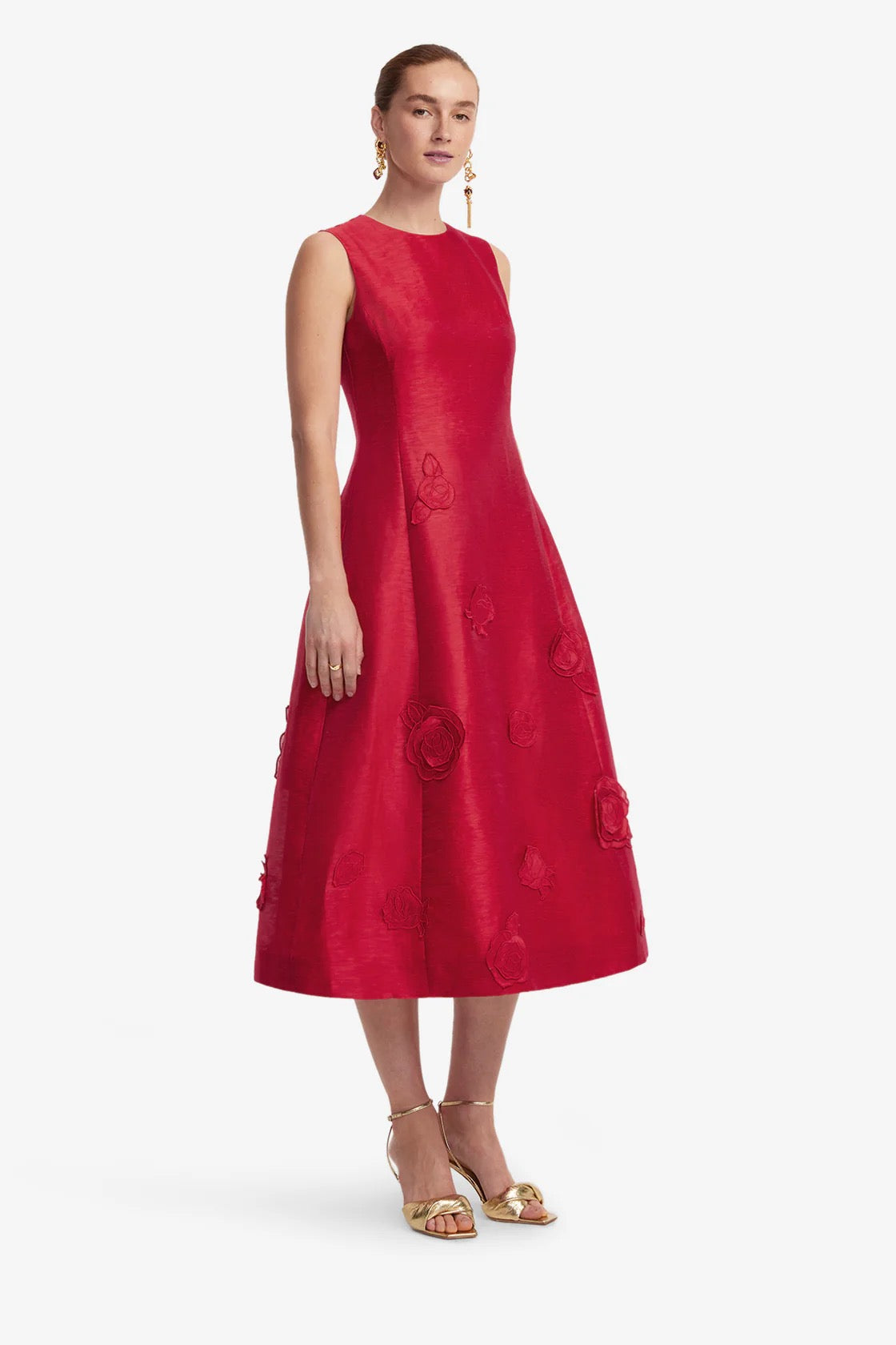 Leo Lin Cleo Appliqué Sleeveless Midi Dress - Scarlet