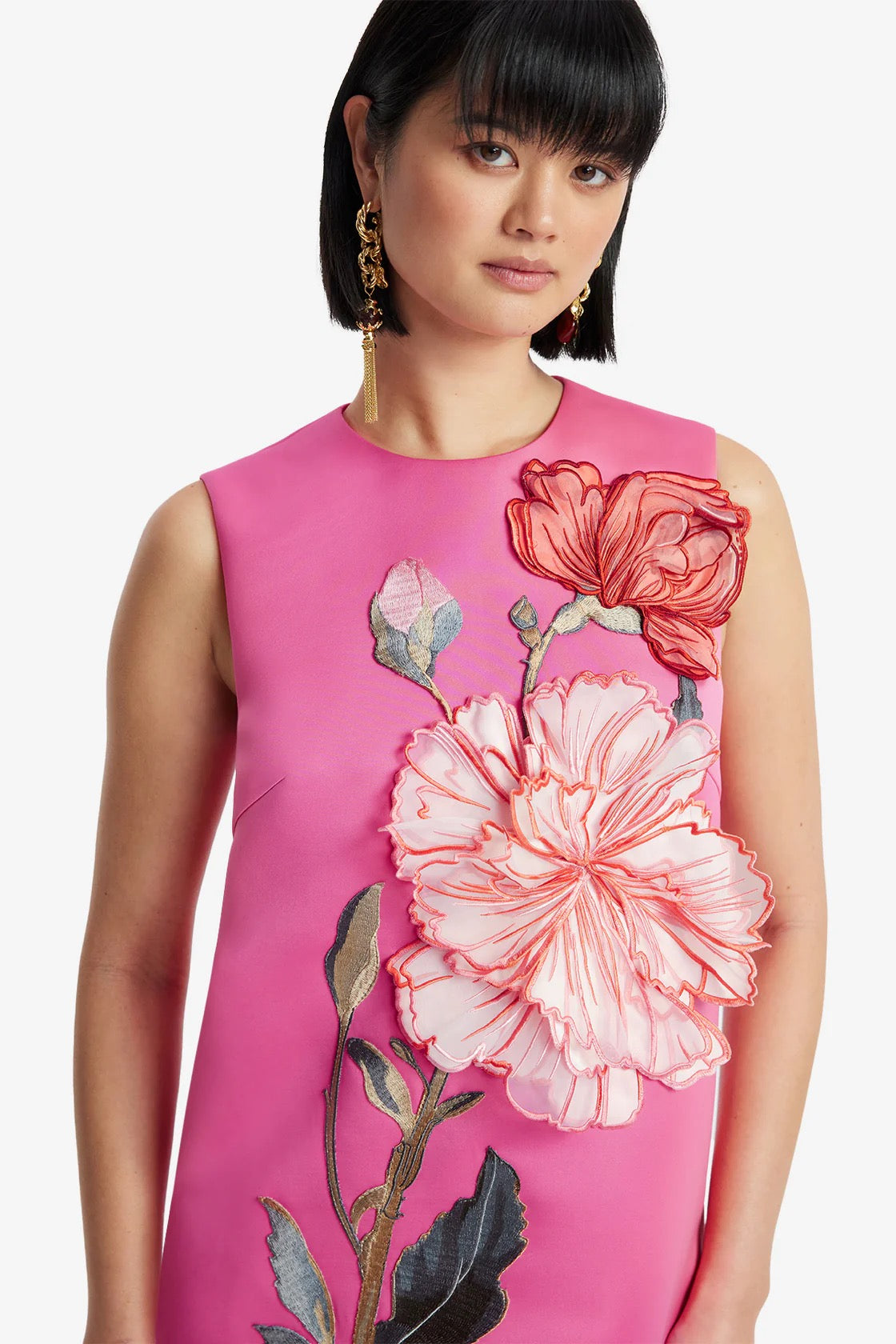 Leo Lin Yvonne Appliqué Floral Mini Dress - Peony Print in Fuchsia