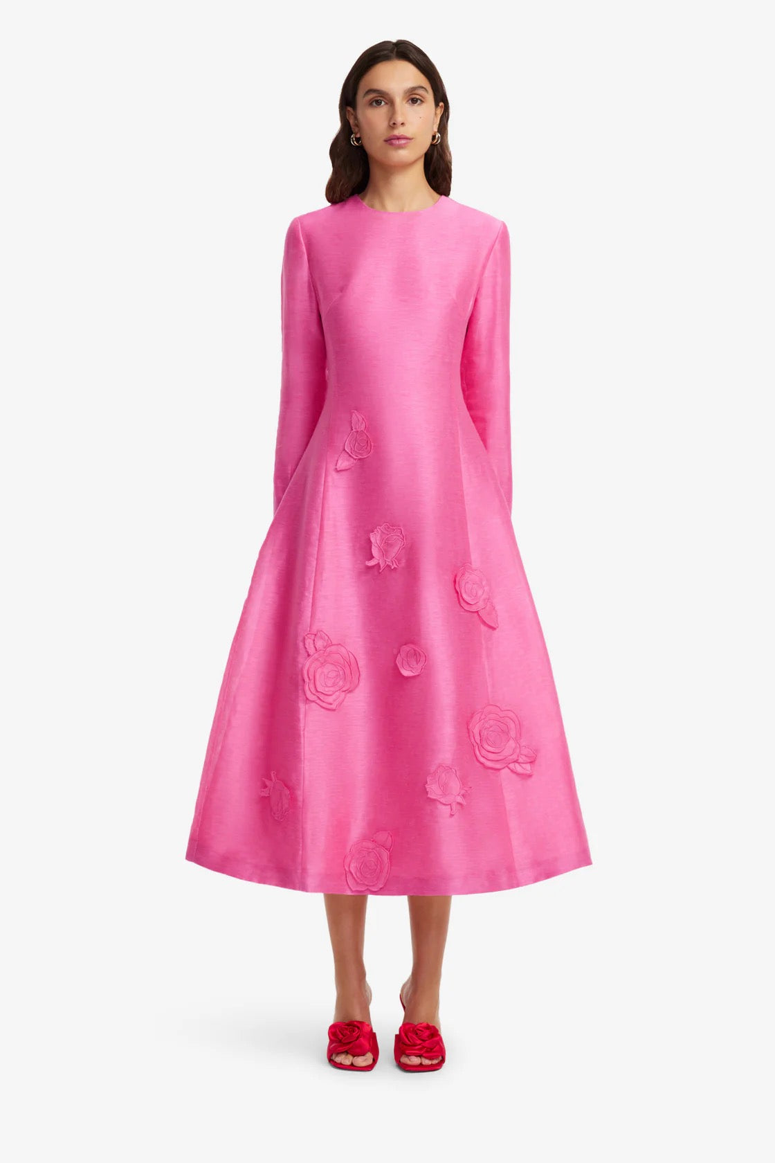 Leo Lin Amira Long Sleeve Petal Midi Dress - Fuchsia