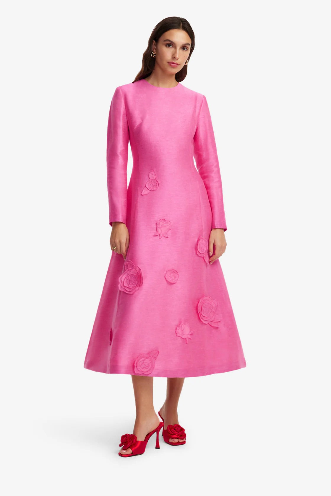 Leo Lin Amira Long Sleeve Petal Midi Dress - Fuchsia