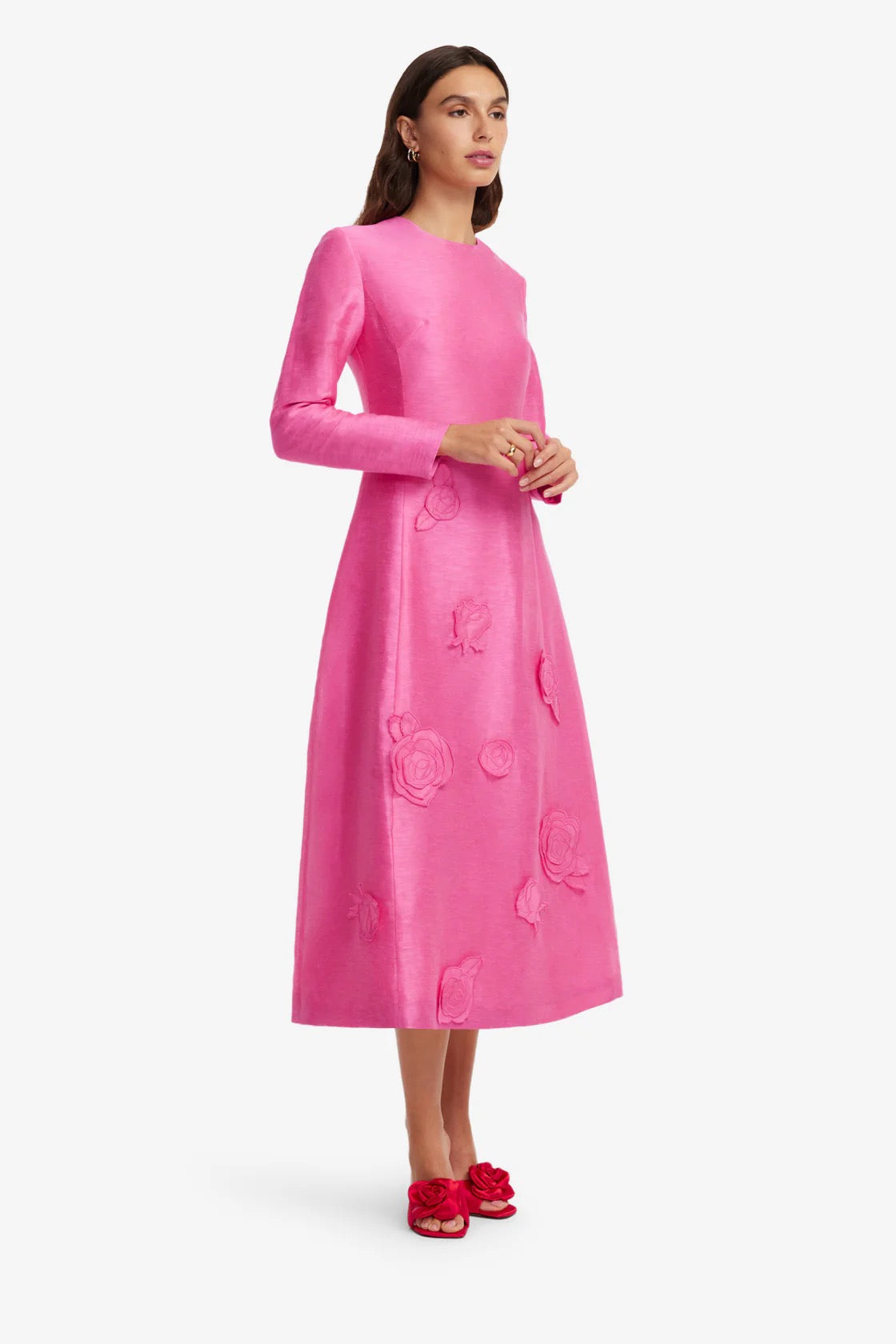 Leo Lin Amira Long Sleeve Petal Midi Dress - Fuchsia