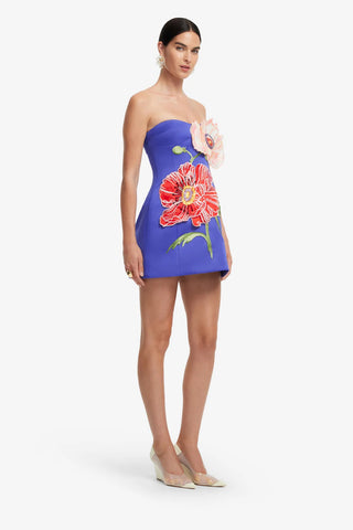 Leo Lin Rosario Appliqué Bustier Mini Dress - Lapis