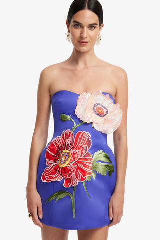 Leo Lin Rosario Appliqué Bustier Mini Dress - Lapis