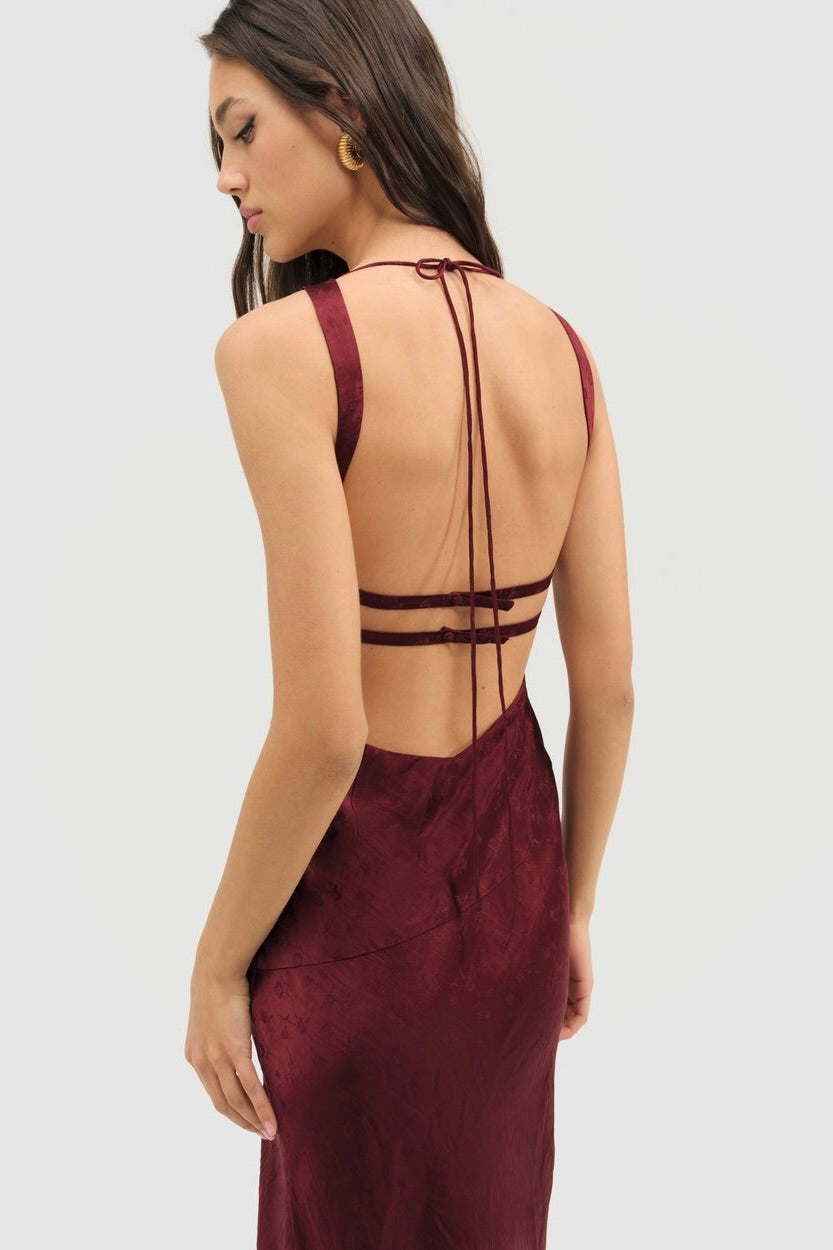 For Love & Lemons Carla Jacquard Dress - Burgundy