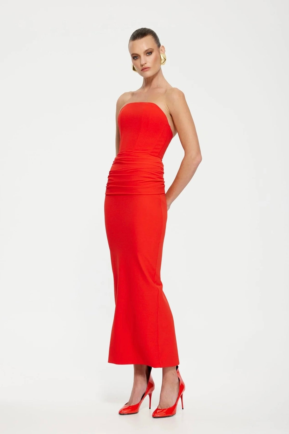 Effie Kats Astor Strapless Midi Dress - Cherry Red