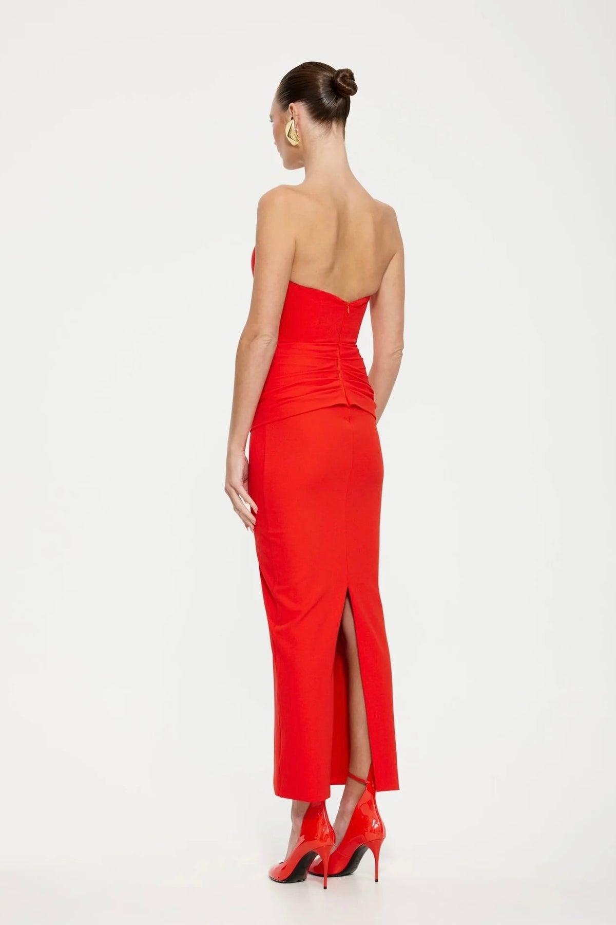 Effie Kats Astor Strapless Midi Dress - Cherry Red - Dress Hire AU Effie Kats Astor Strapless Midi Dress - Cherry Red - Dress Hire AU