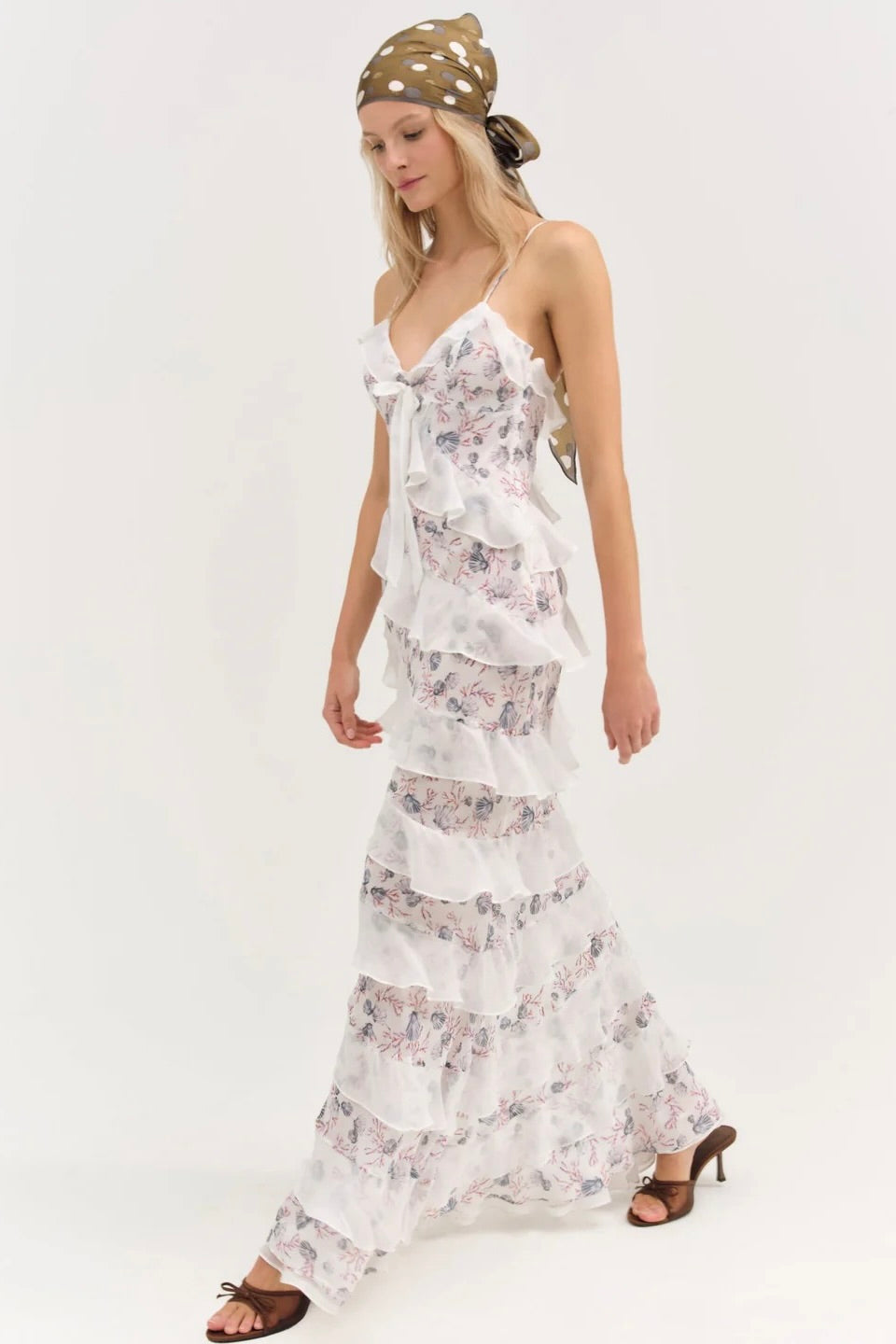 For Love & Lemons Debby Ruffled Maxi Dress - White