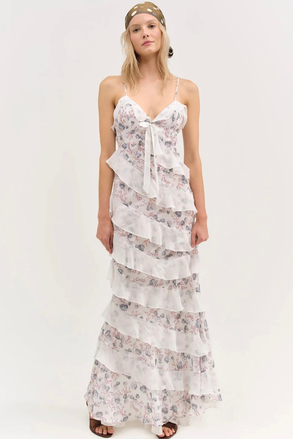 For Love & Lemons Debby Ruffled Maxi Dress - White