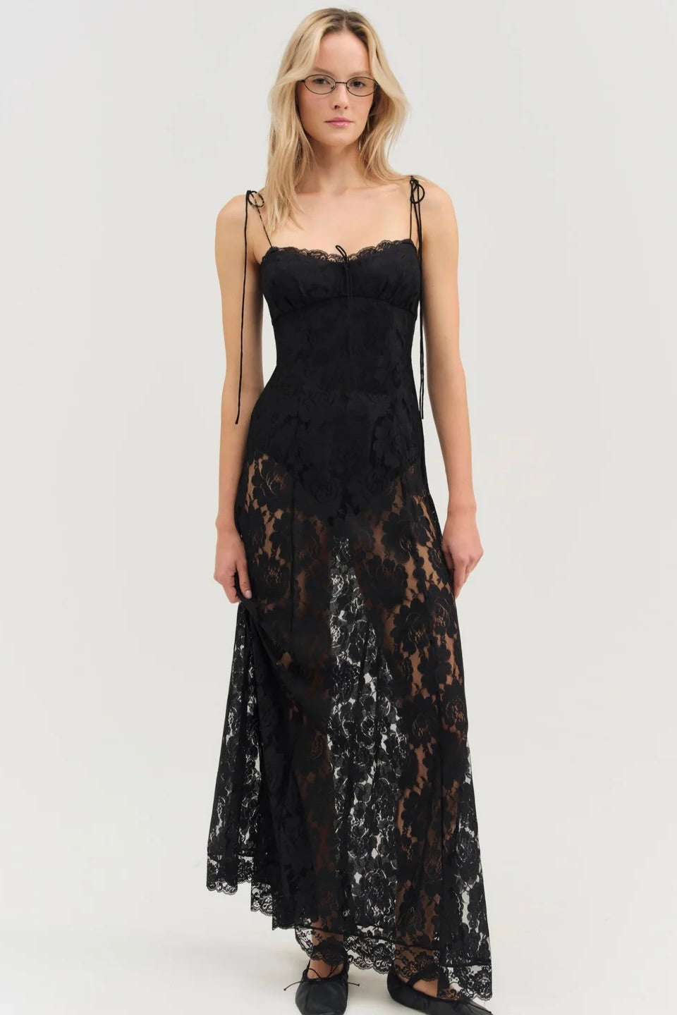 For Love & Lemons Claudia Rose Lace Maxi Dress - Black