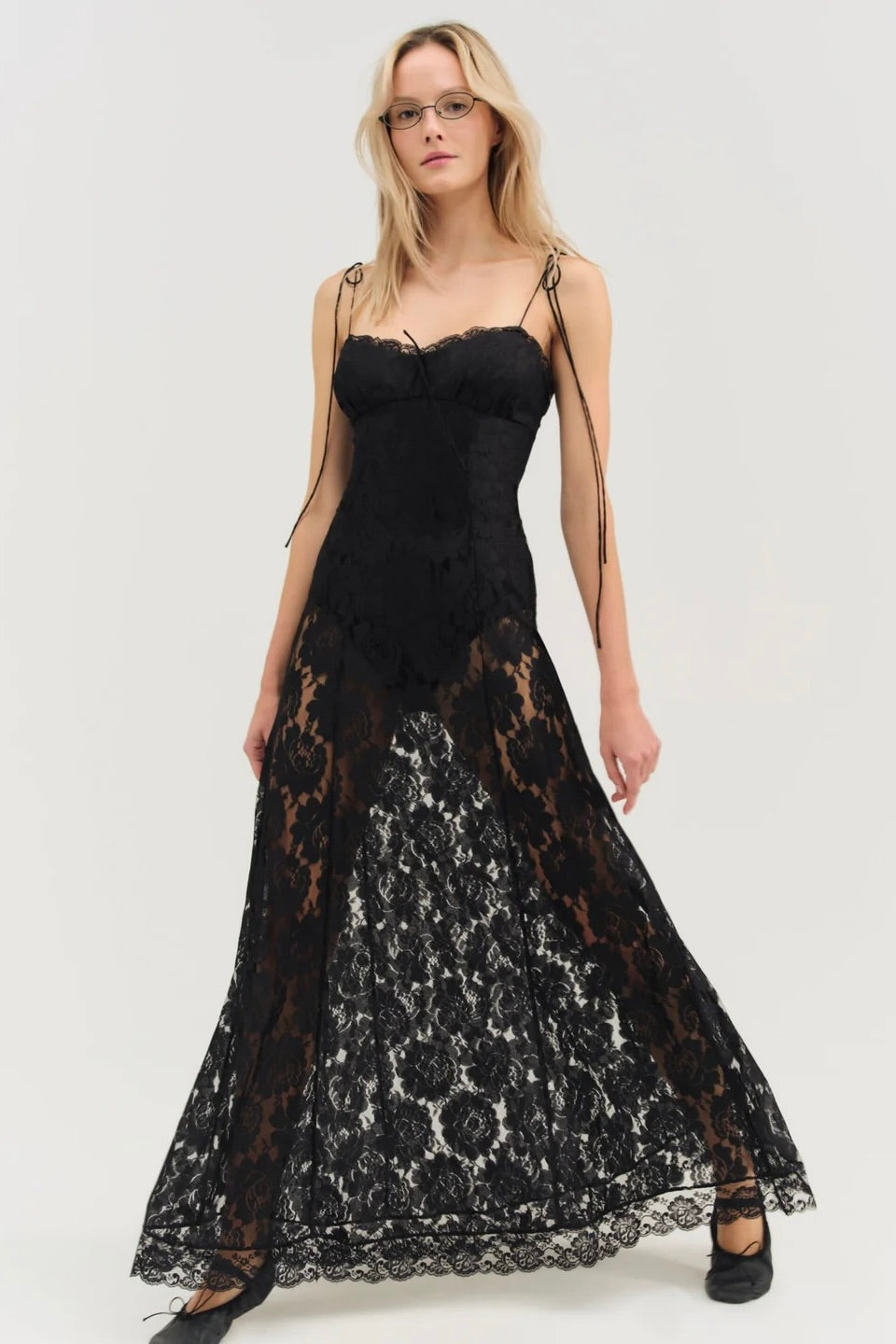 For Love & Lemons Claudia Rose Lace Maxi Dress - Black