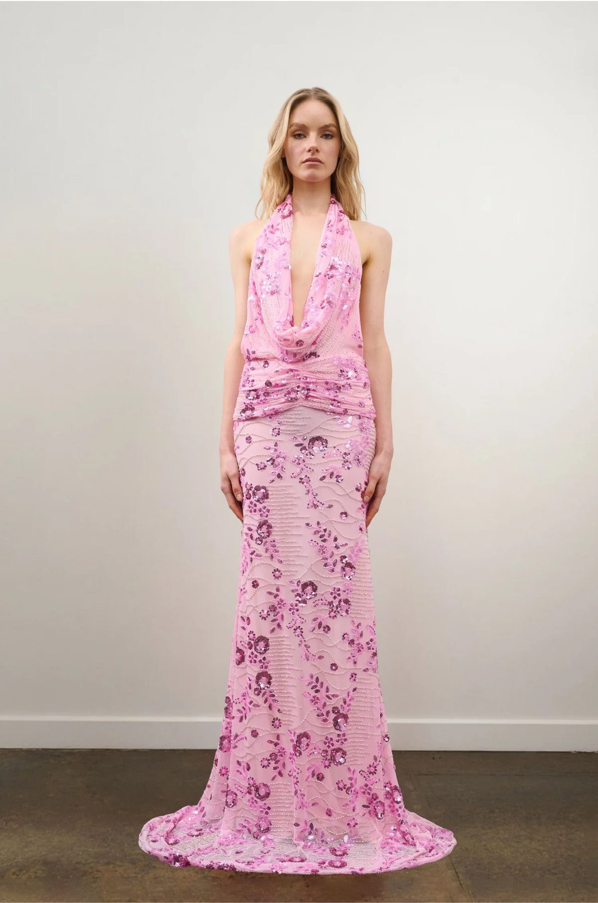 Džo Olena Dress - Pink Floral Beaded