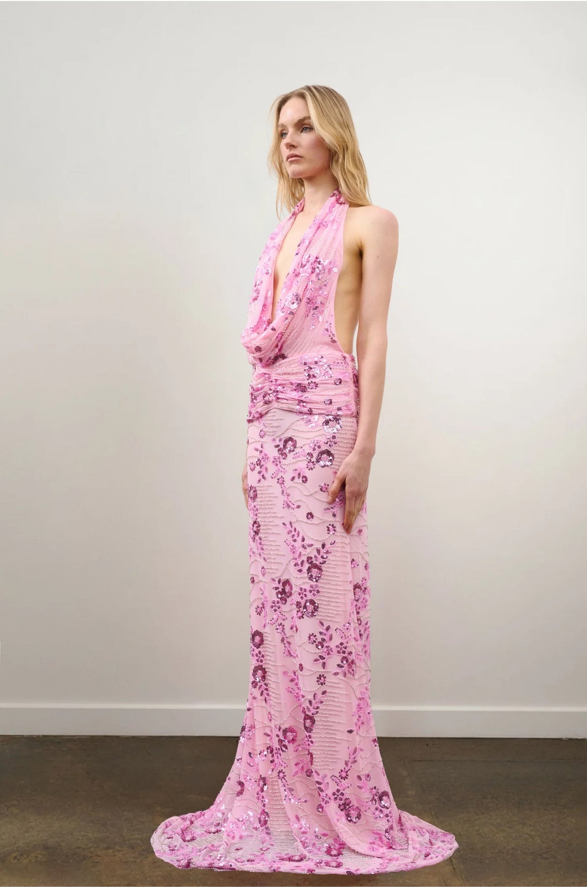 Džo Olena Dress - Pink Floral Beaded
