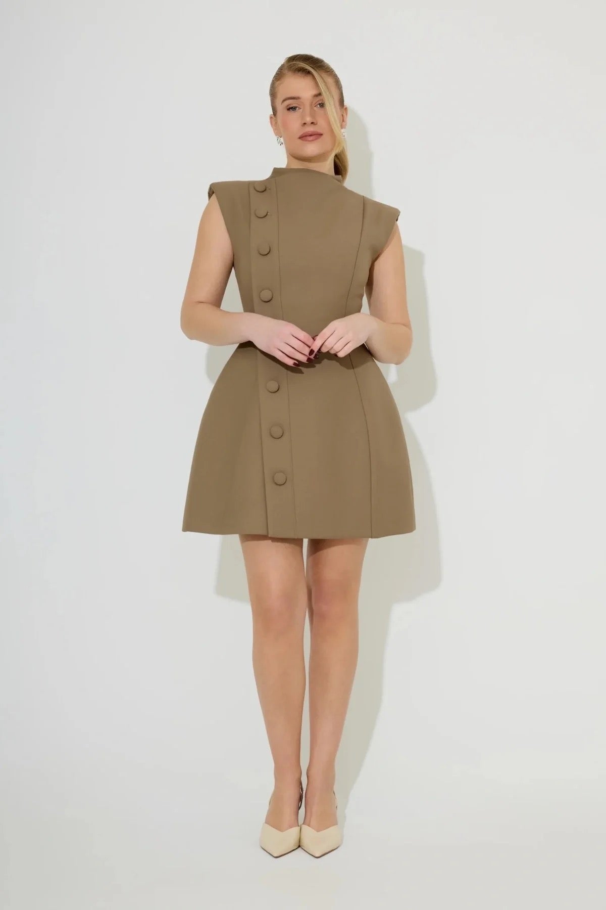 Odd Muse The Ultimate Muse Sleeveless Button Mini Dress - Khaki