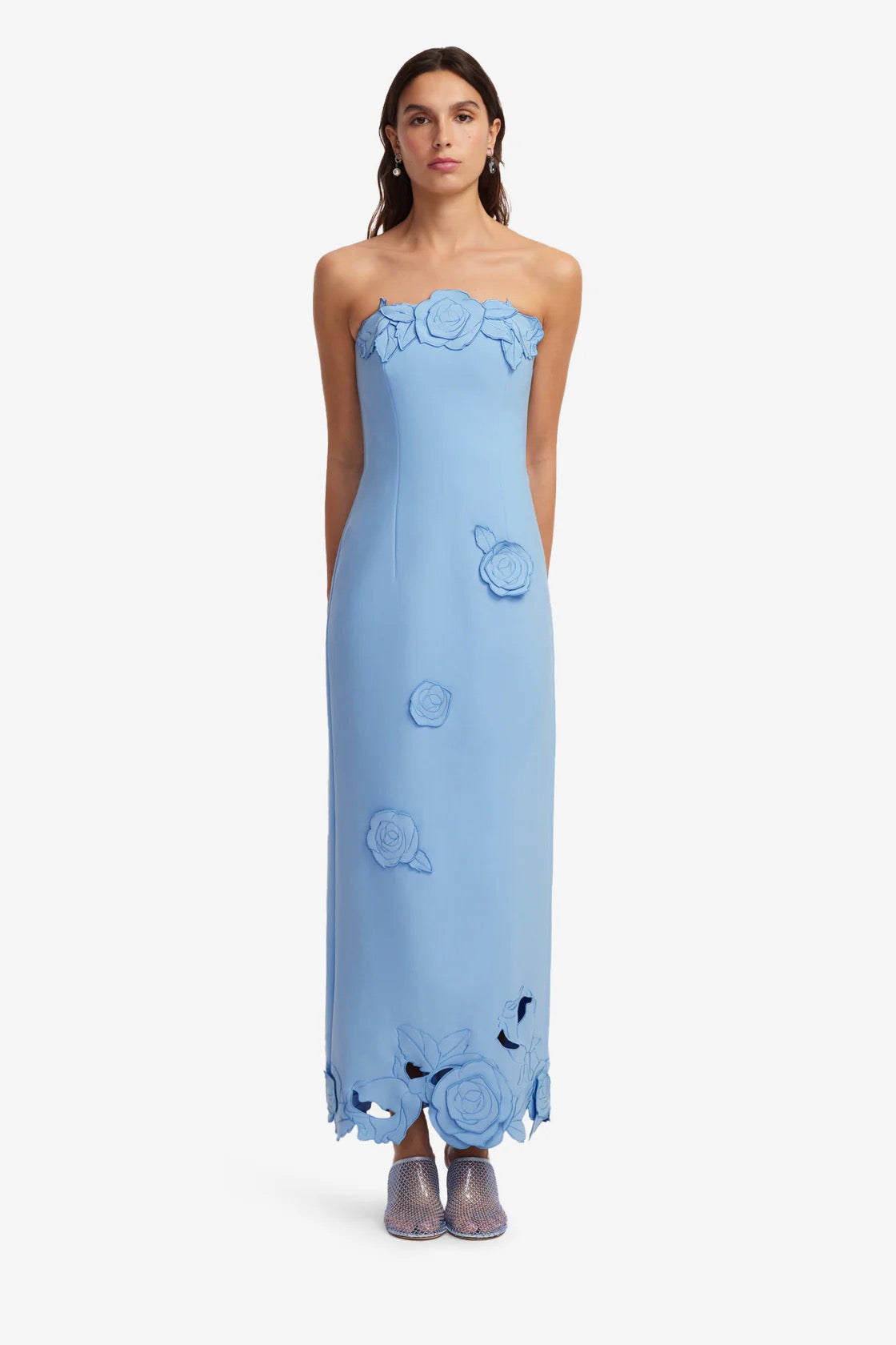 Leo Lin Rayna Appliqué Bustier Maxi Dress - Pastel Blue