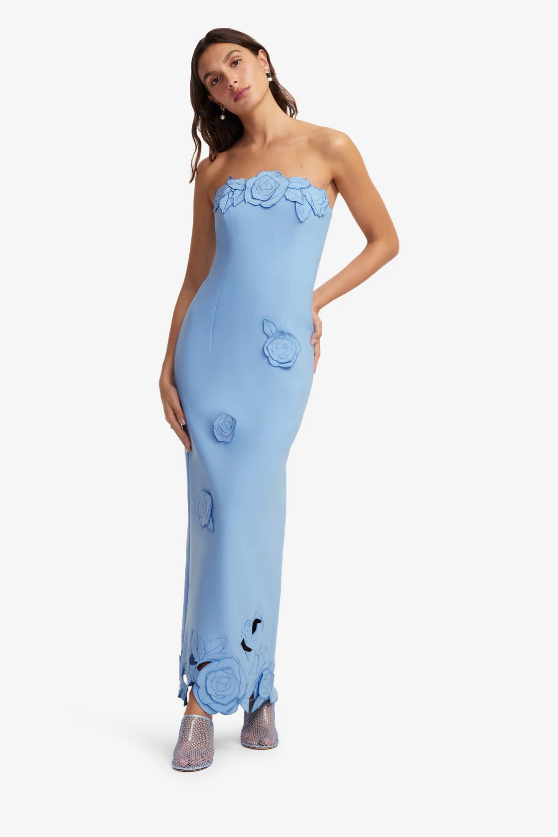 Leo Lin Rayna Appliqué Bustier Maxi Dress - Pastel Blue