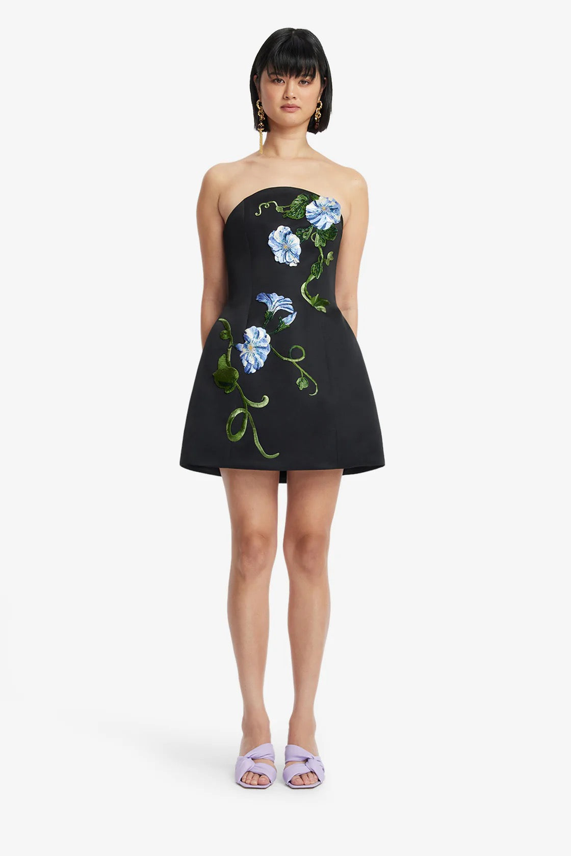 Leo Lin Zaria Appliqué Bustier Mini Dress - Vine Print in Ebony
