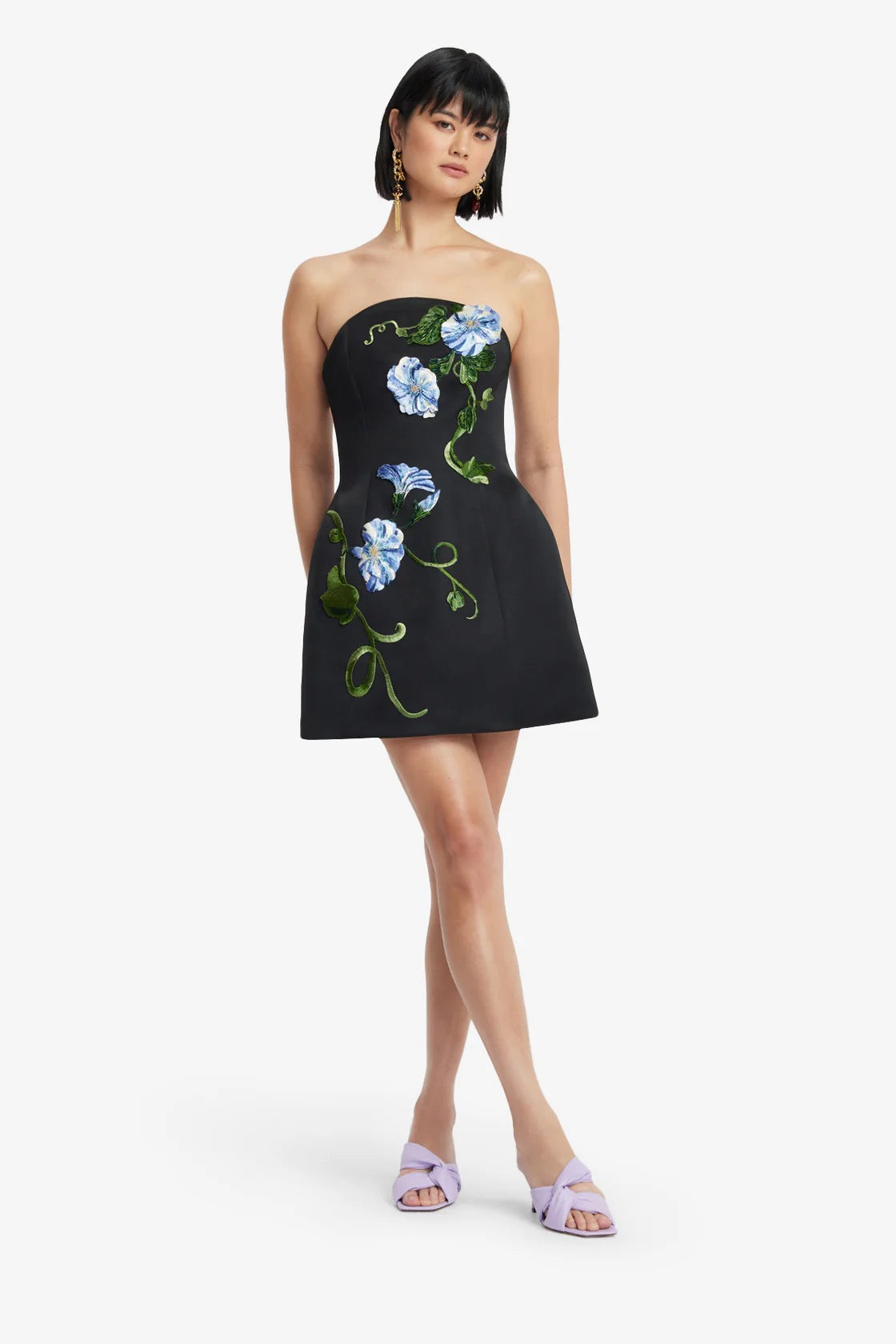 Leo Lin Zaria Appliqué Bustier Mini Dress - Vine Print in Ebony