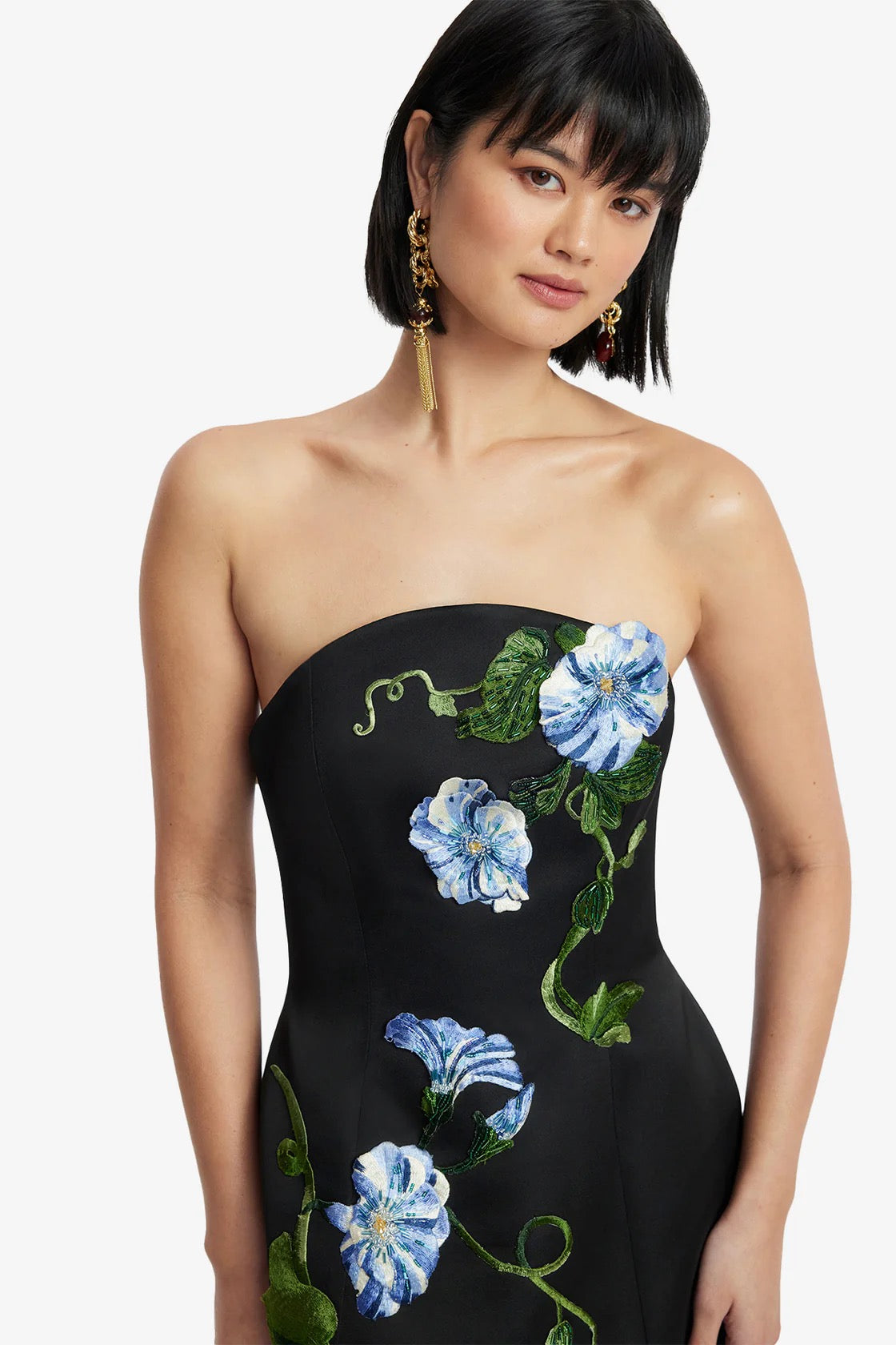 Leo Lin Zaria Appliqué Bustier Mini Dress - Vine Print in Ebony