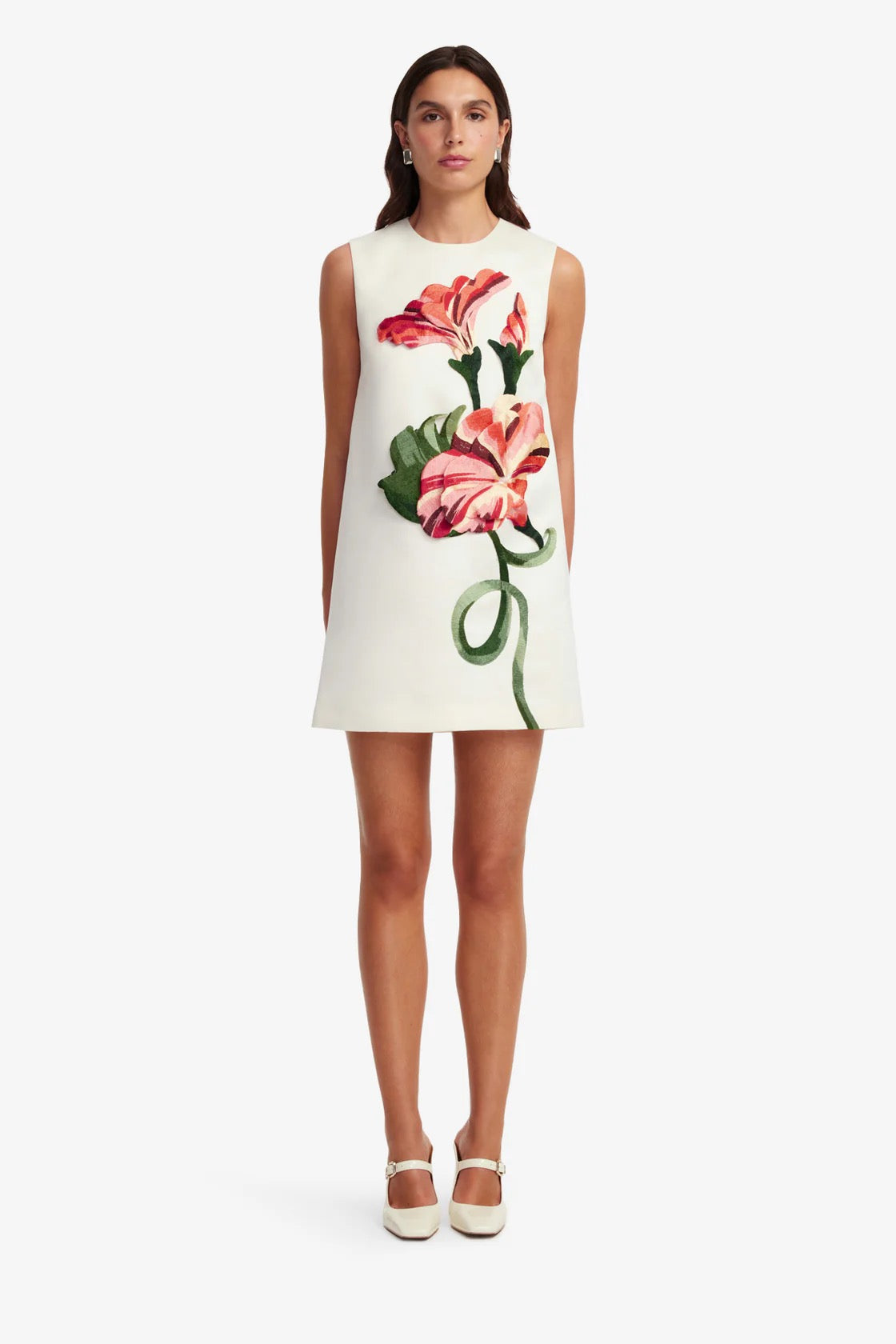 Leo Lin Yvonne Appliqué Floral Mini Dress - Vine Print in Snow