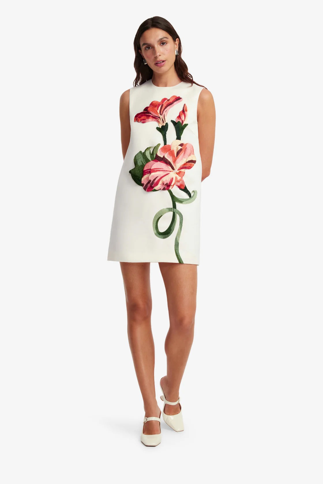 Leo Lin Yvonne Appliqué Floral Mini Dress - Vine Print in Snow
