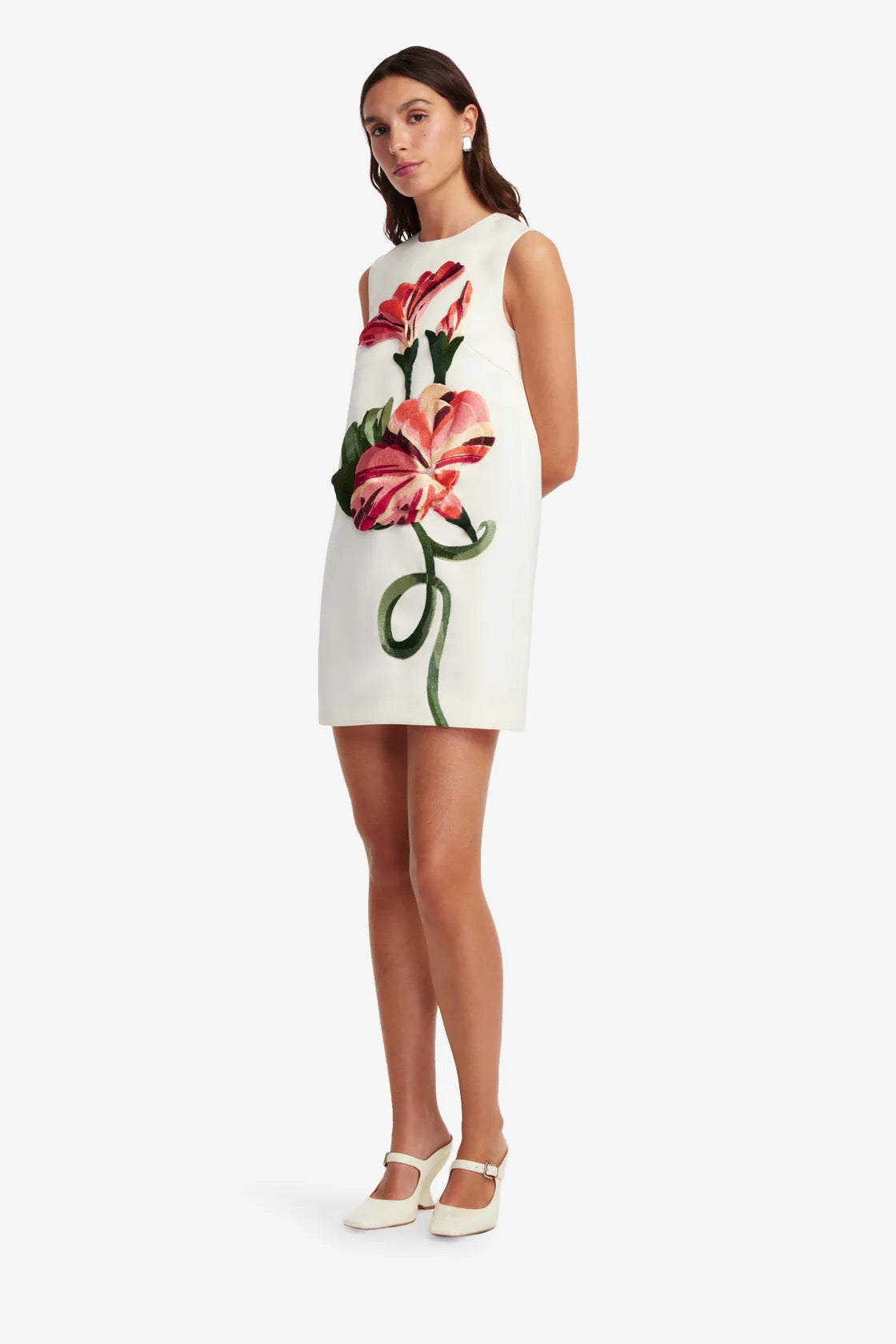Leo Lin Yvonne Appliqué Floral Mini Dress - Vine Print in Snow