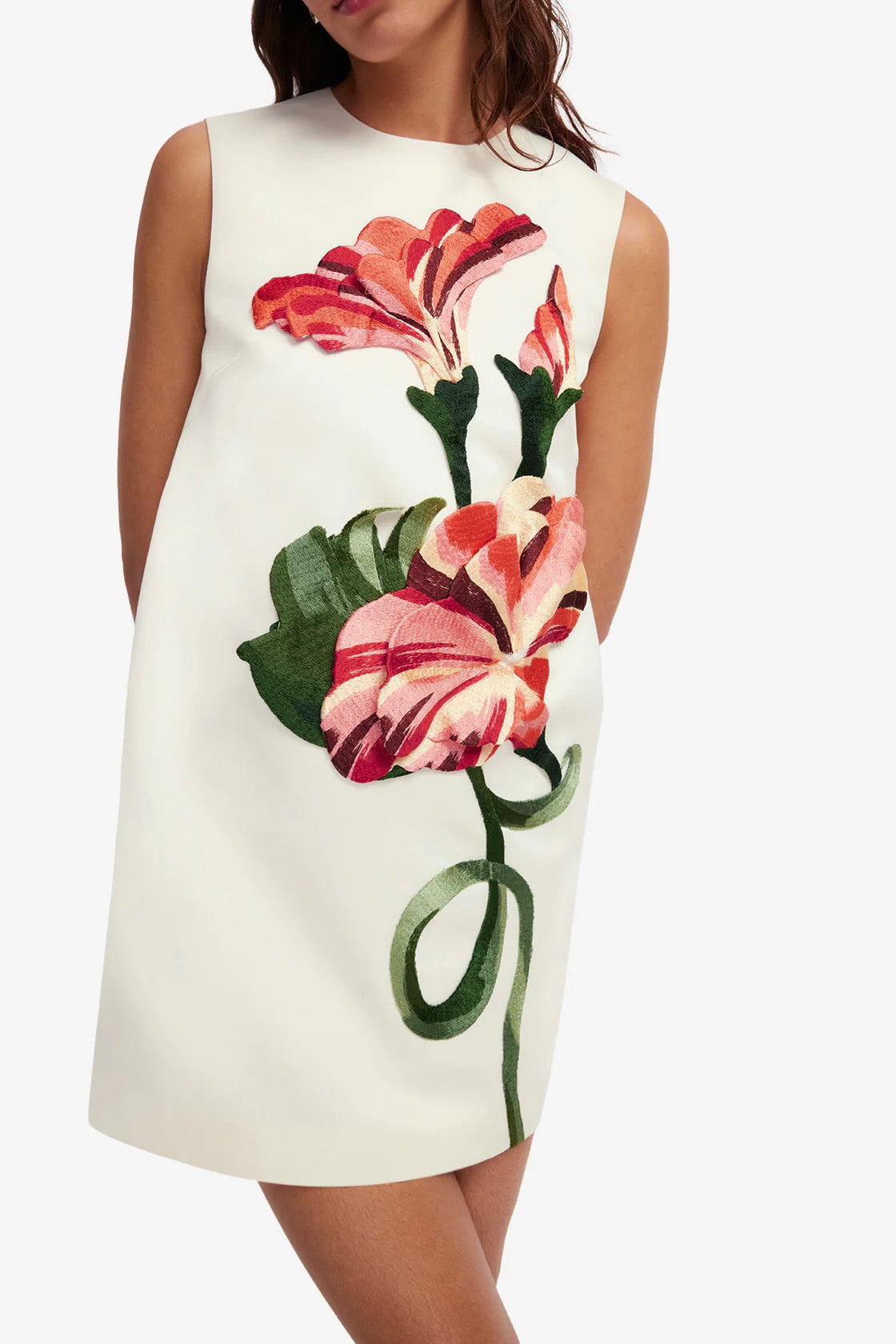 Leo Lin Yvonne Appliqué Floral Mini Dress - Vine Print in Snow