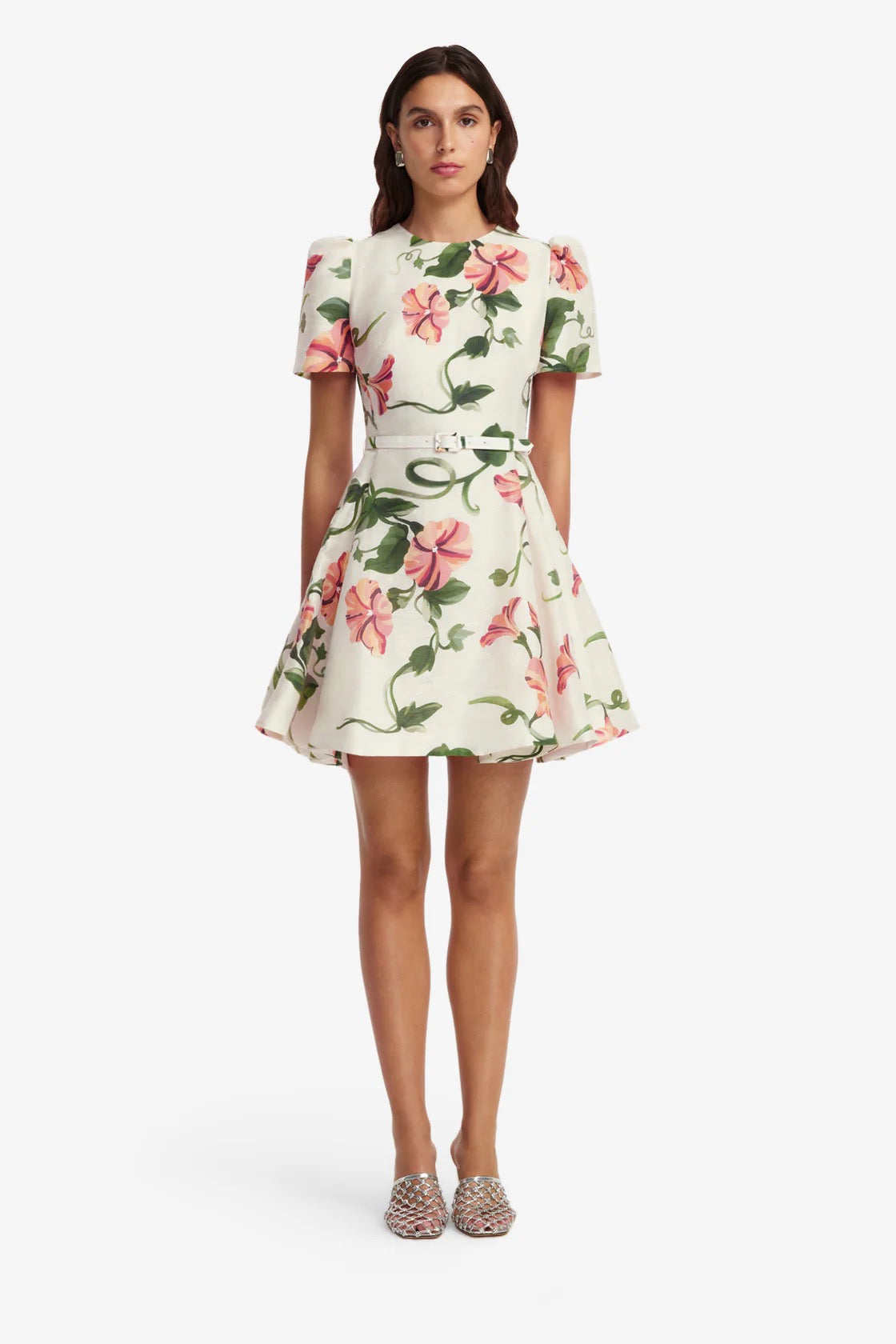 Leo Lin Elyse Short Sleeve Mini Dress - Vine Print in Snow