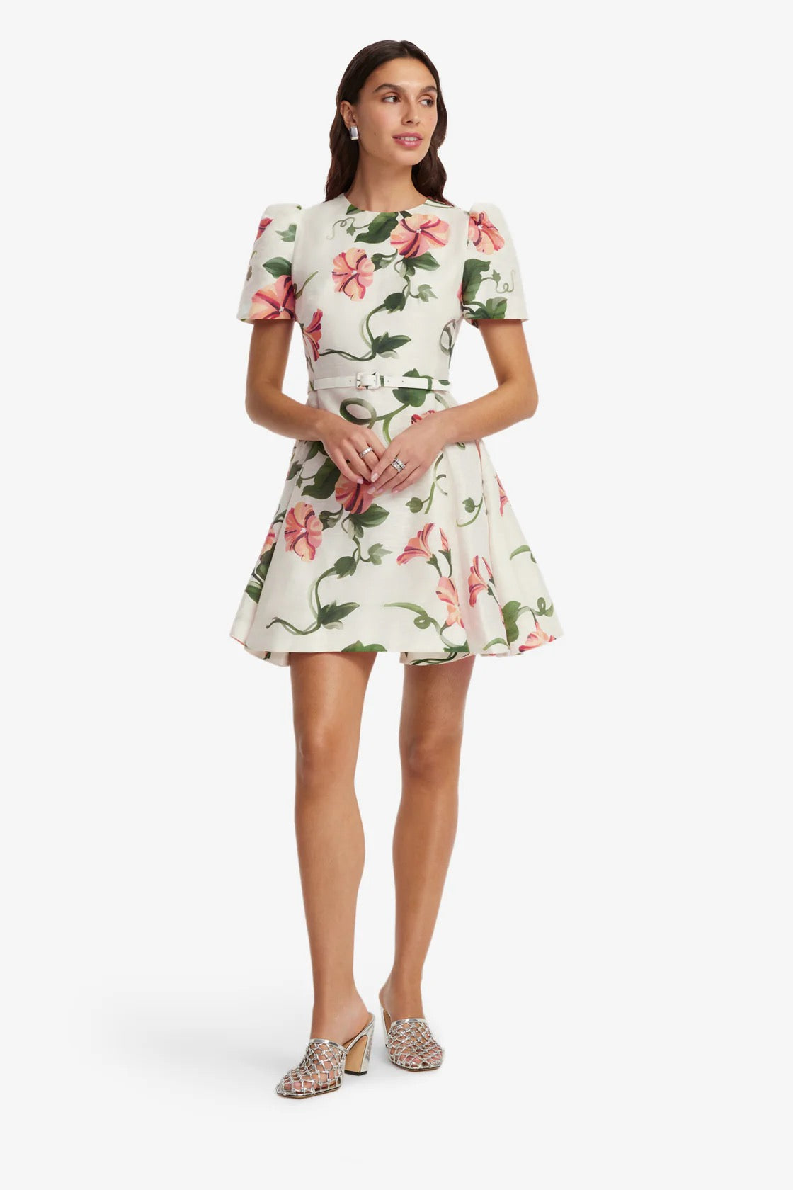 Leo Lin Elyse Short Sleeve Mini Dress - Vine Print in Snow