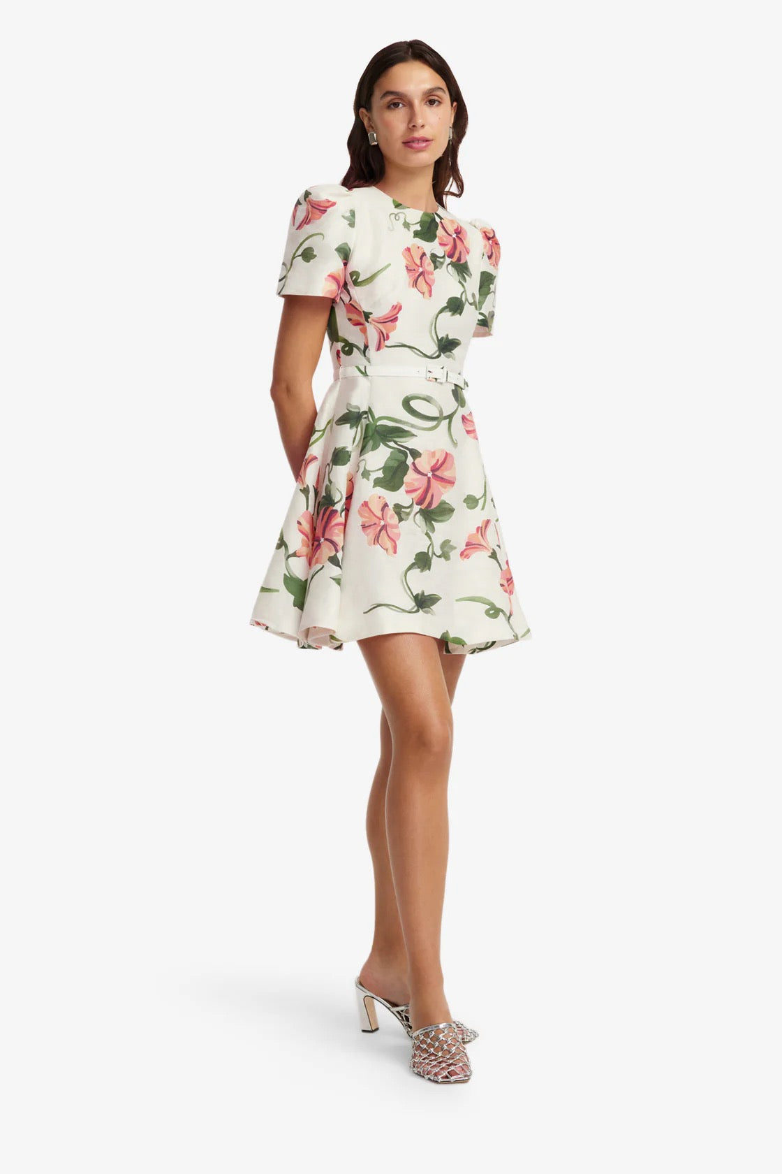 Leo Lin Elyse Short Sleeve Mini Dress - Vine Print in Snow
