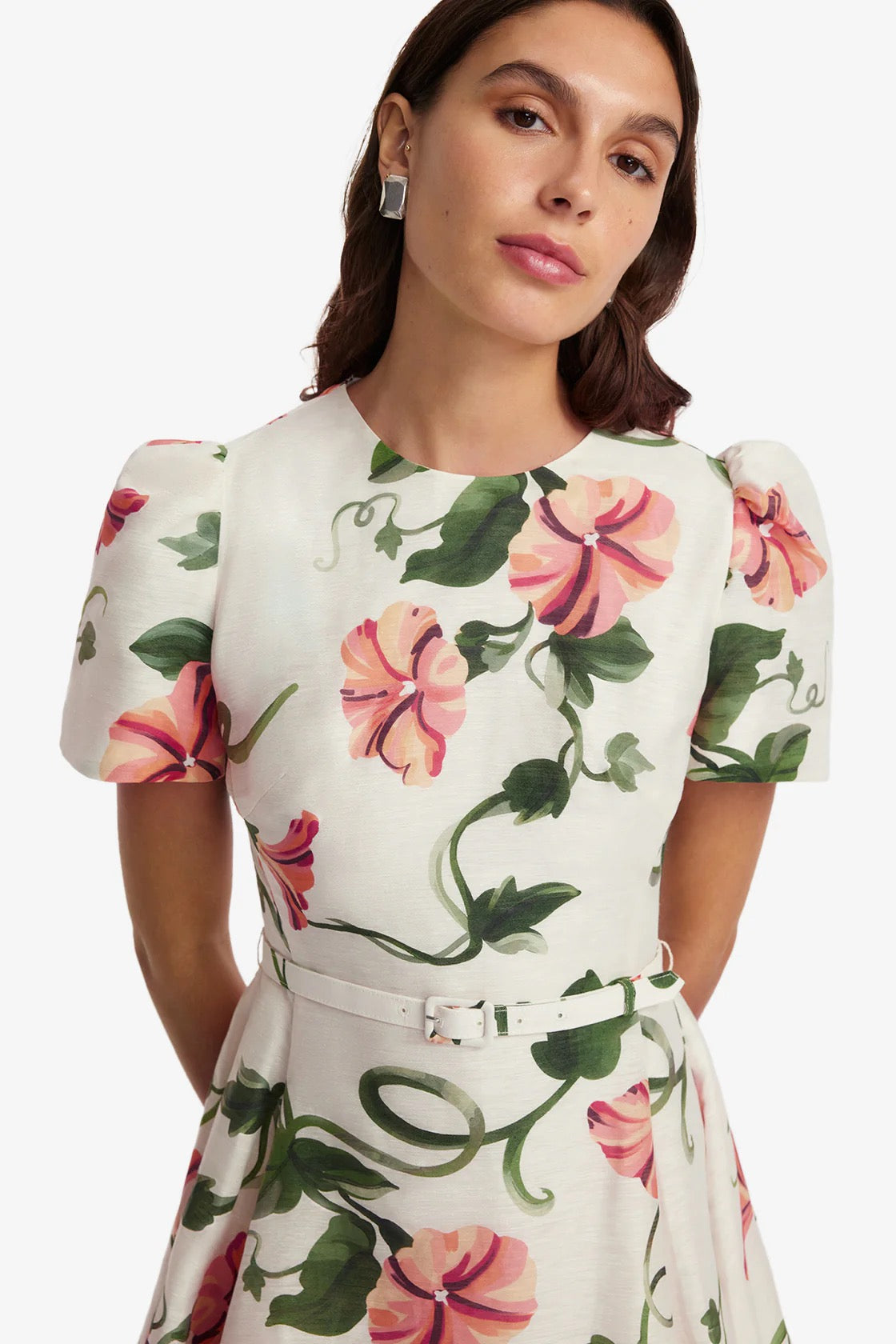 Leo Lin Elyse Short Sleeve Mini Dress - Vine Print in Snow