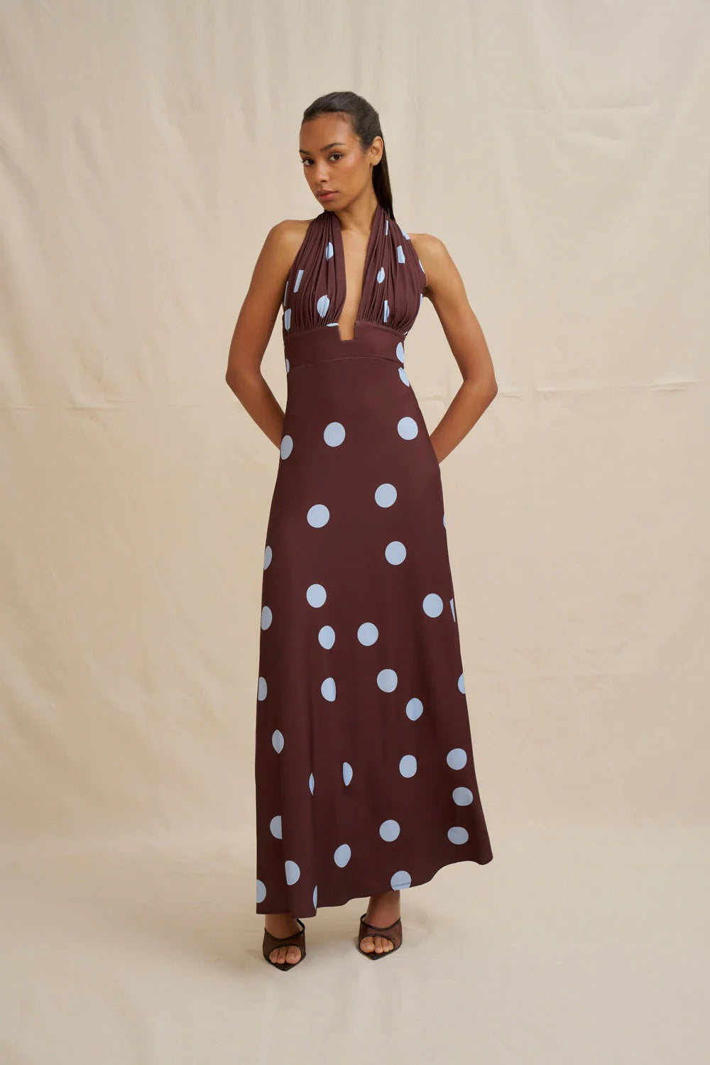 By Johnny Paloma Polka Ankle Dress - Brown Blue
