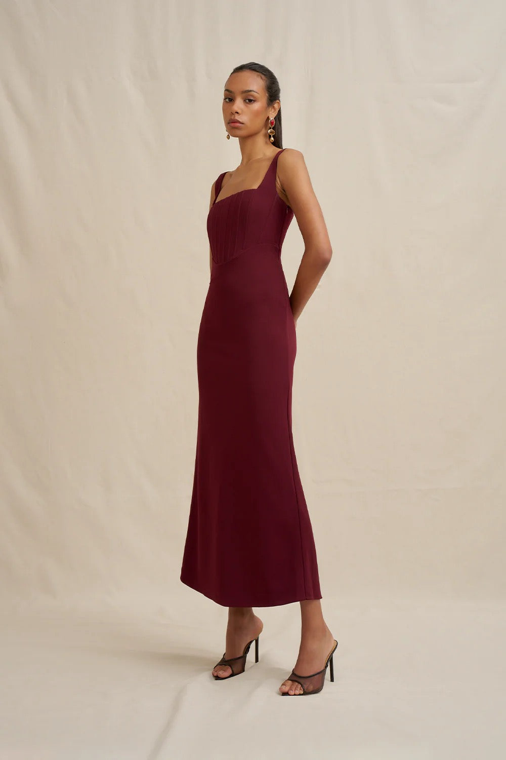 By Johnny Basia Bodice Midi Dress - Burgundy