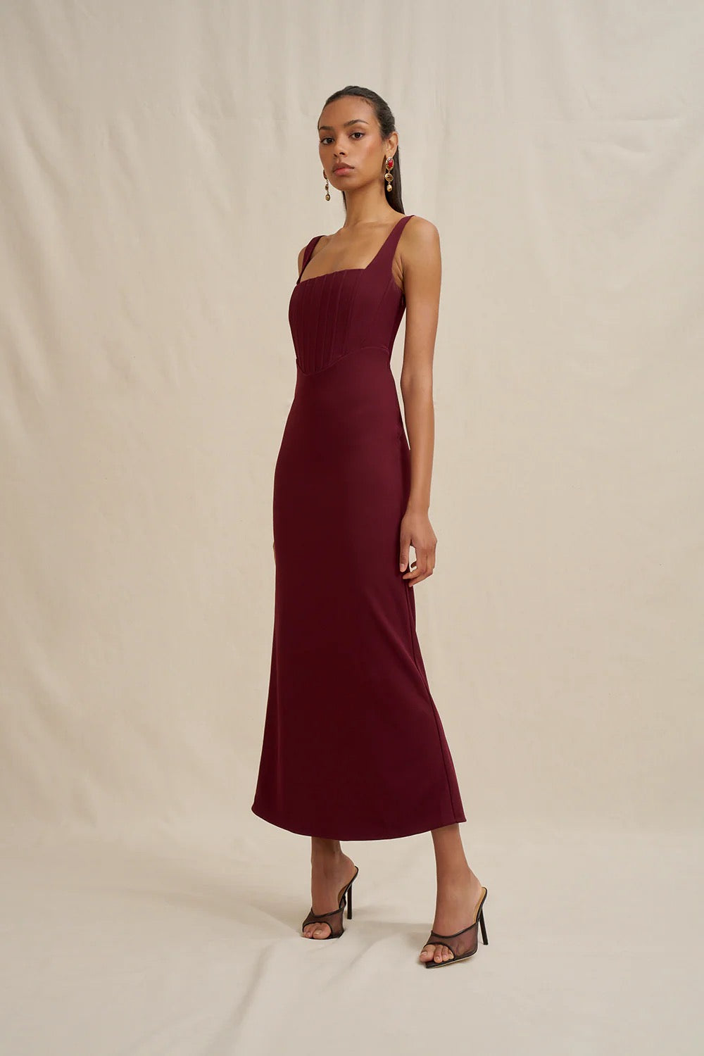 By Johnny Basia Bodice Midi Dress - Burgundy