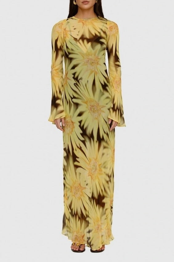 The Wolf Gang Lottie Maxi Dress - Chocolate Sunflower
